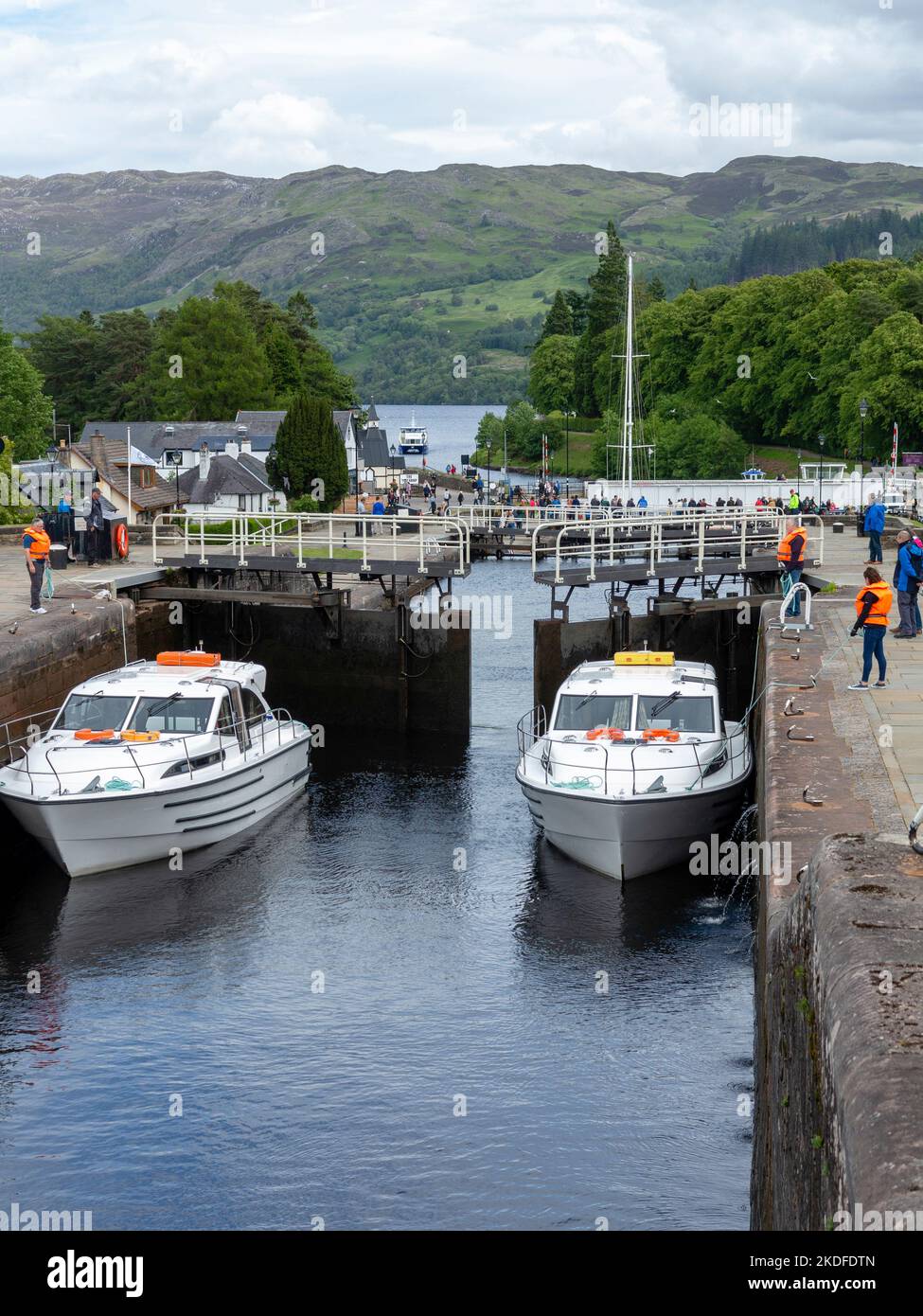 Fort Agustus Caledonian Canal.  Charter boats entering the lower lock Stock Photo