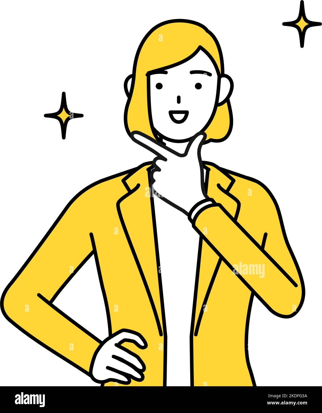 Simple line drawing illustration of a businesswoman in a suit in a