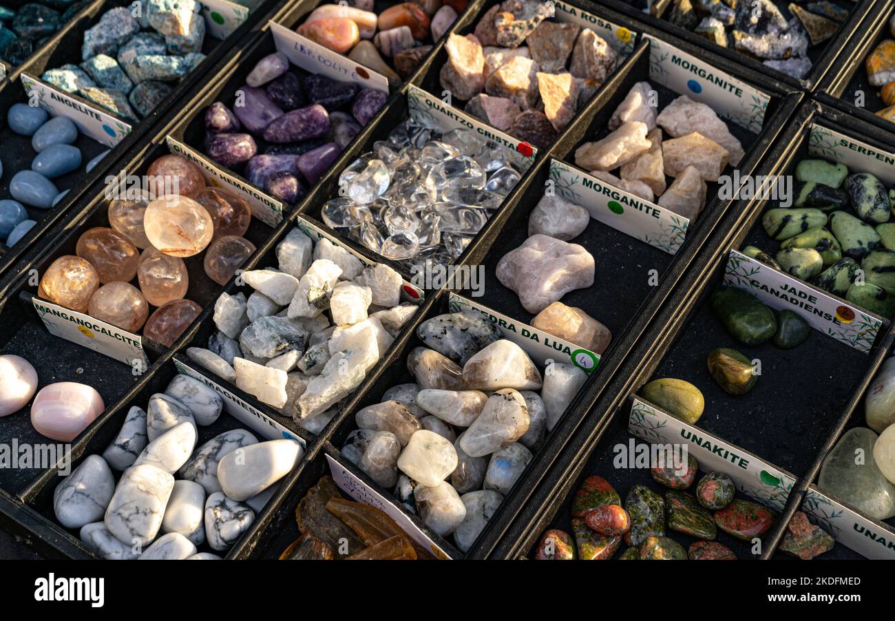 market stall of esoteric lucky stones Stock Photo