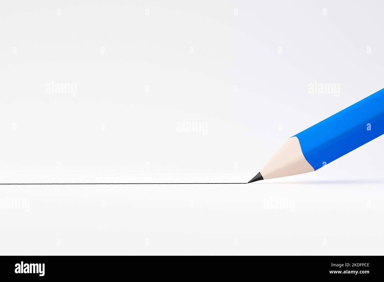 Pencil draws a straight line on white background. Stability, routine