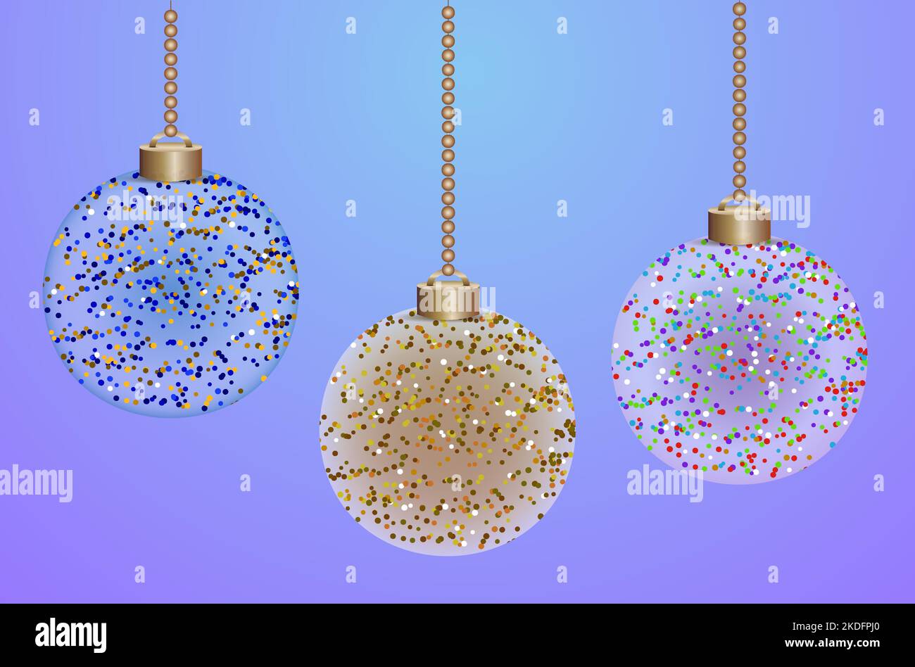 Transparent Christmas balls on a lilac background. Holiday toys for decoration. Vector layout. Stock Vector