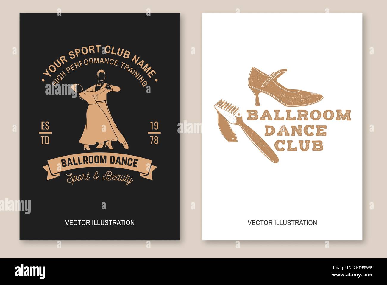 Ballroom dance sport club flyer, brochure, banner, poster. Concept for shirt or logo, print, stamp or tee. Dance sport sticker with shoe brush for Stock Vector