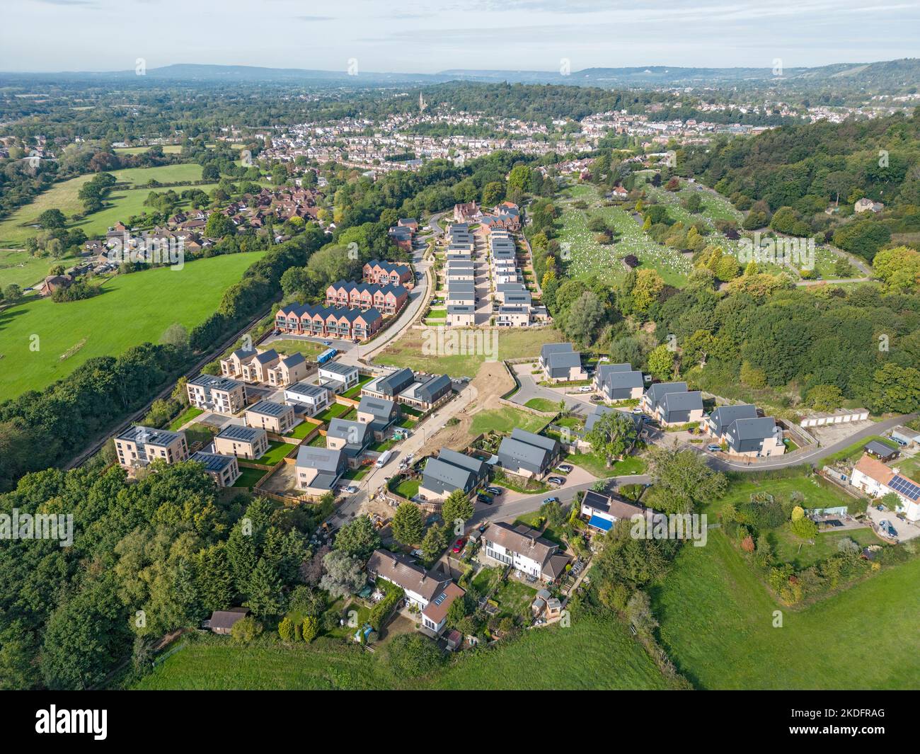 Royal Hill Park development on the former RNIB site Redhill Surrey from the air UK Stock Photo