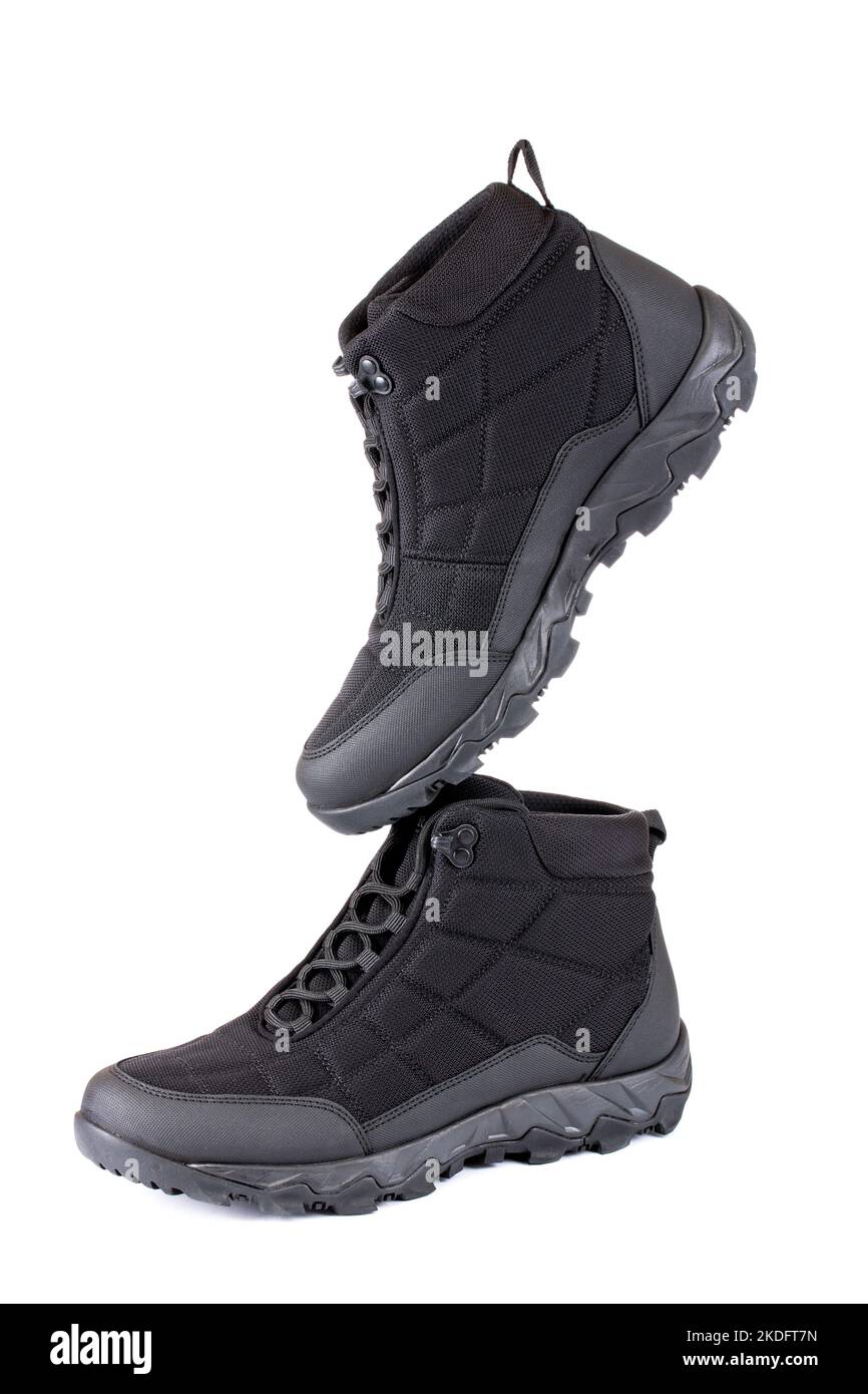 Black men's autumn boots isolated on a white background Stock Photo - Alamy