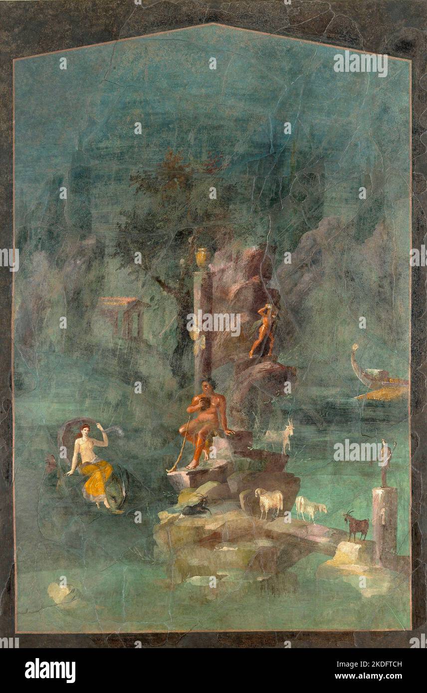 Italy Campania Wall painting: Polyphemus and Galatea in a landscape ...