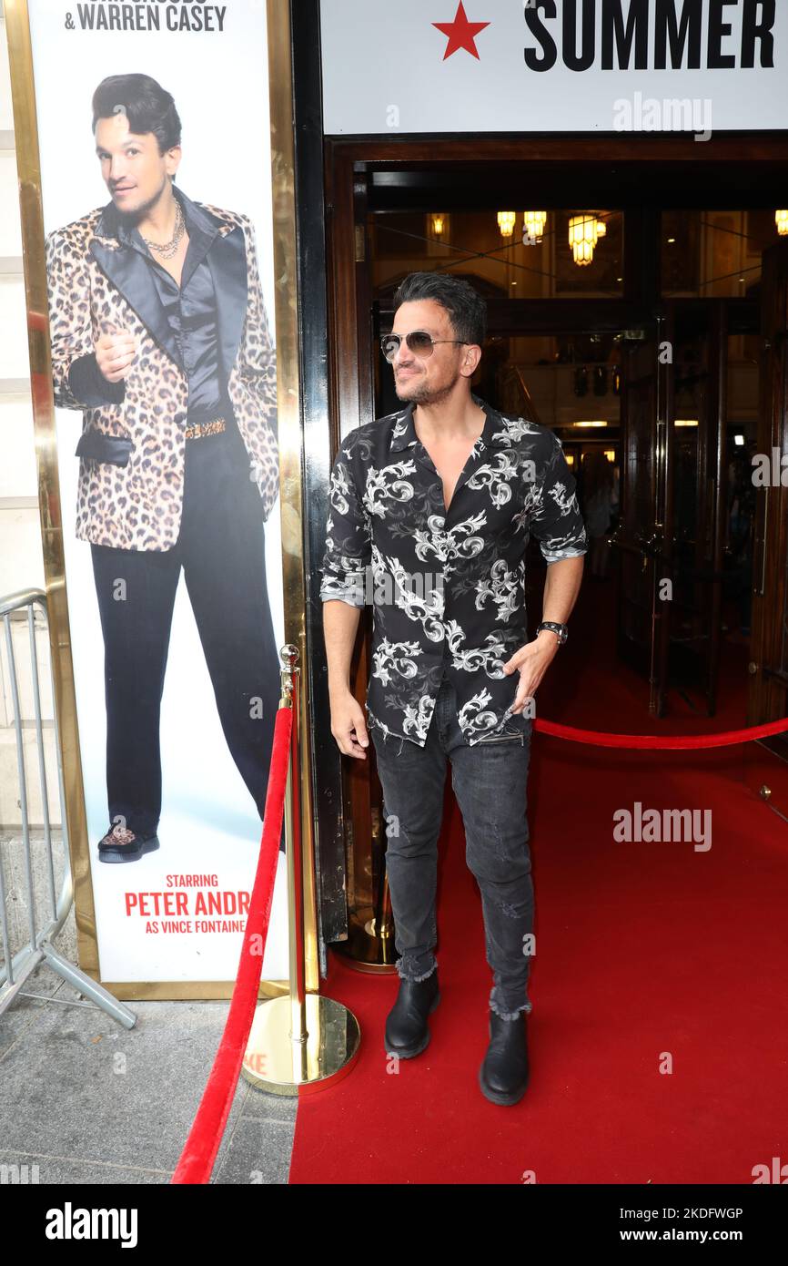 Peter Andre attends Grease press night at Dominion Theatre in London