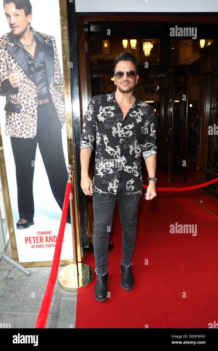 Peter Andre attends Grease press night at Dominion Theatre in London