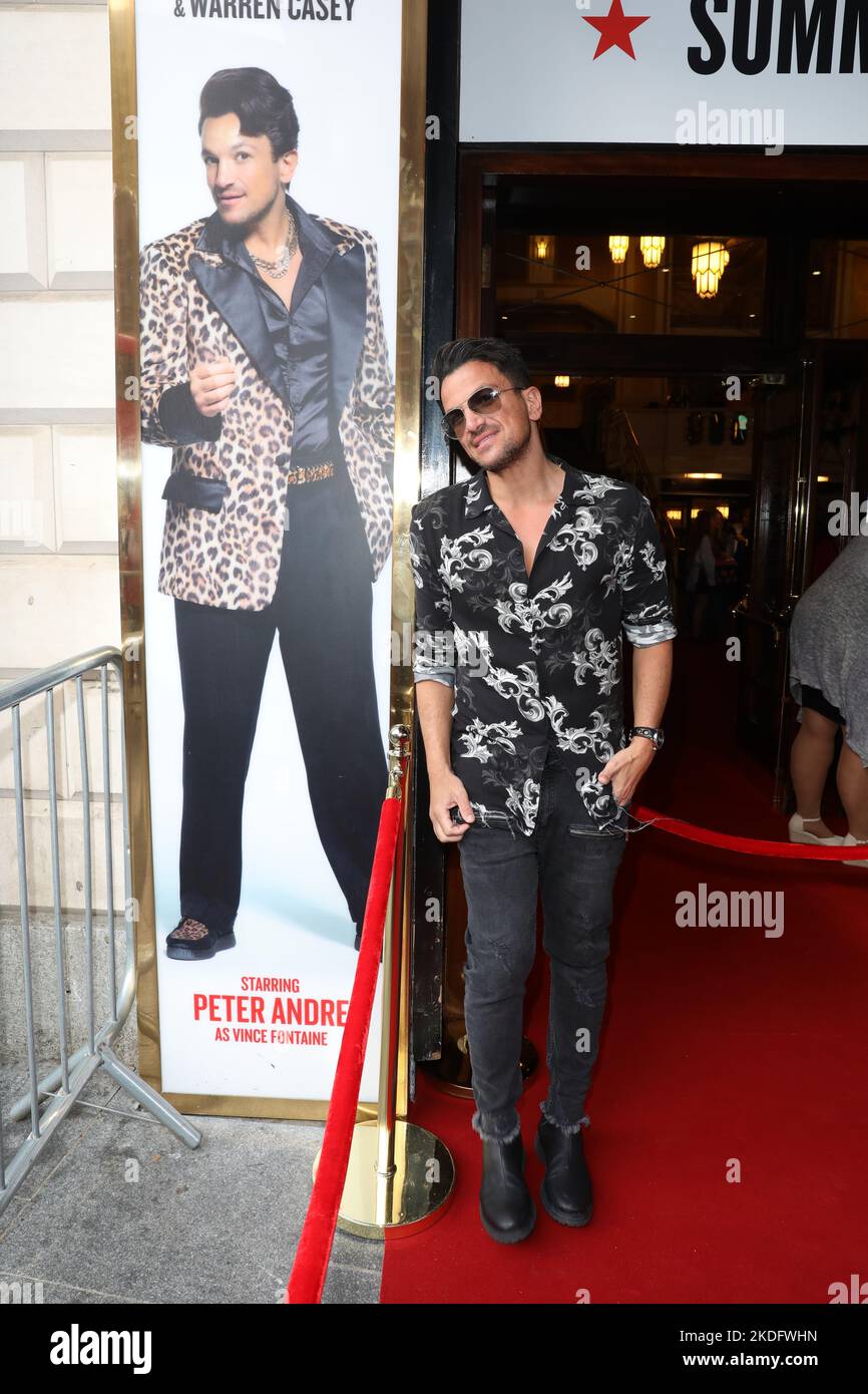 Peter Andre attends Grease press night at Dominion Theatre in London