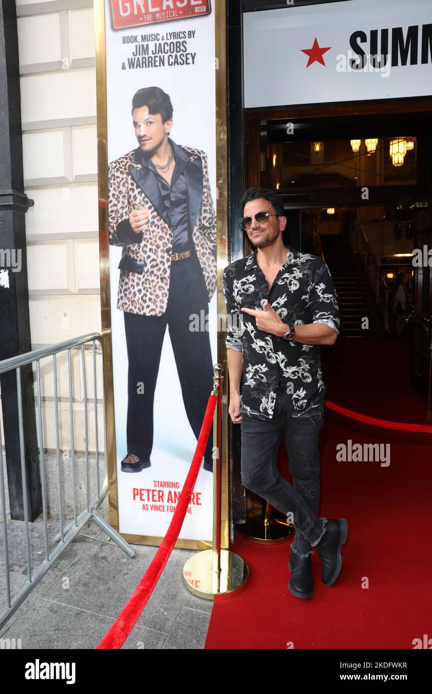 Peter Andre attends Grease press night at Dominion Theatre in London