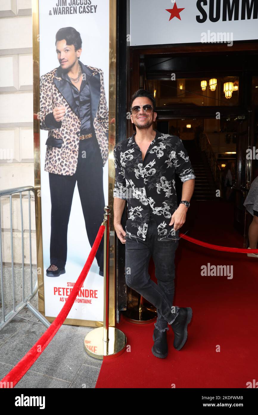 Peter Andre attends Grease press night at Dominion Theatre in London