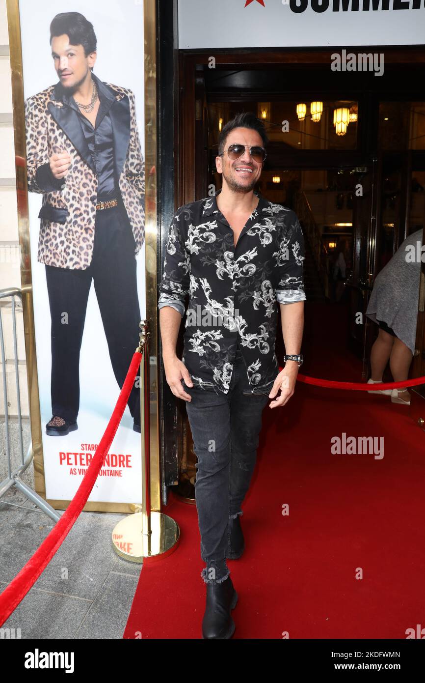 Peter Andre attends Grease press night at Dominion Theatre in London