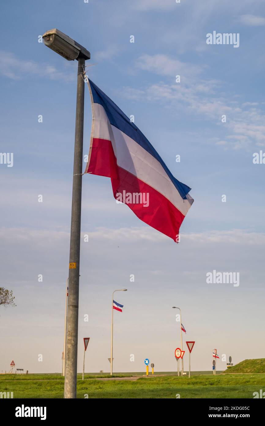 Westerland, Netherlands. October 2022. The upside-down Dutch flag, a protest against the carbon dioxide policy of the Dutch government. High quality p Stock Photo
