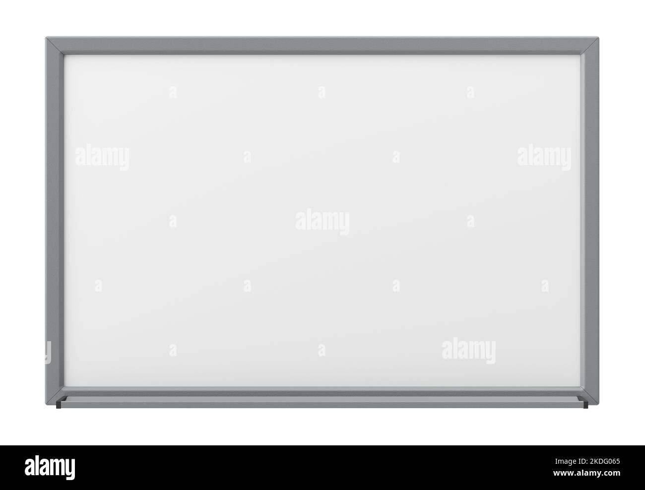 Blank Dry Erase White Board with Gray Metal Frame and Tray Isolated on White Background 3d rendering Stock Photo