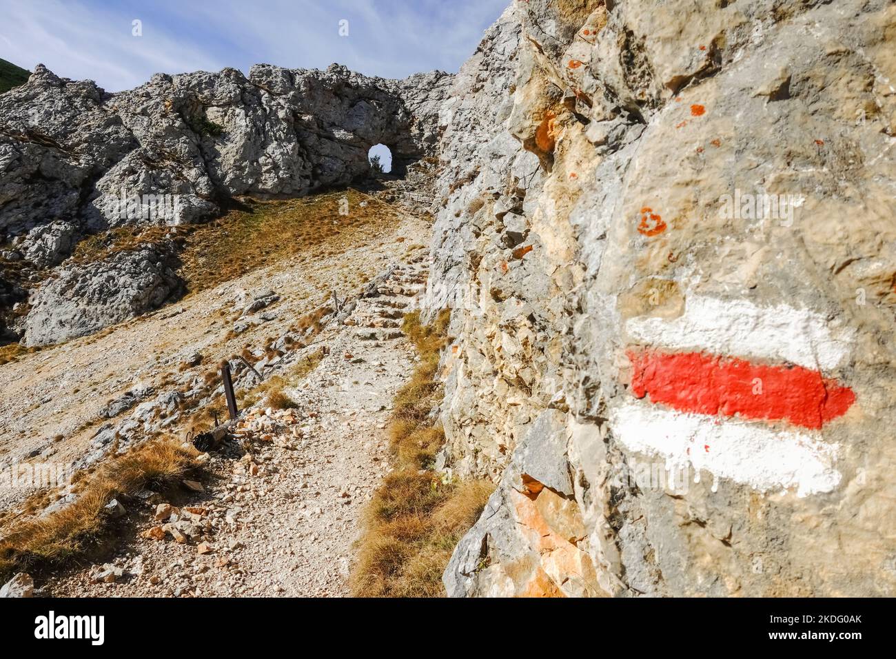 rocky round passage on a hiking path during hiking in austria Stock Photo