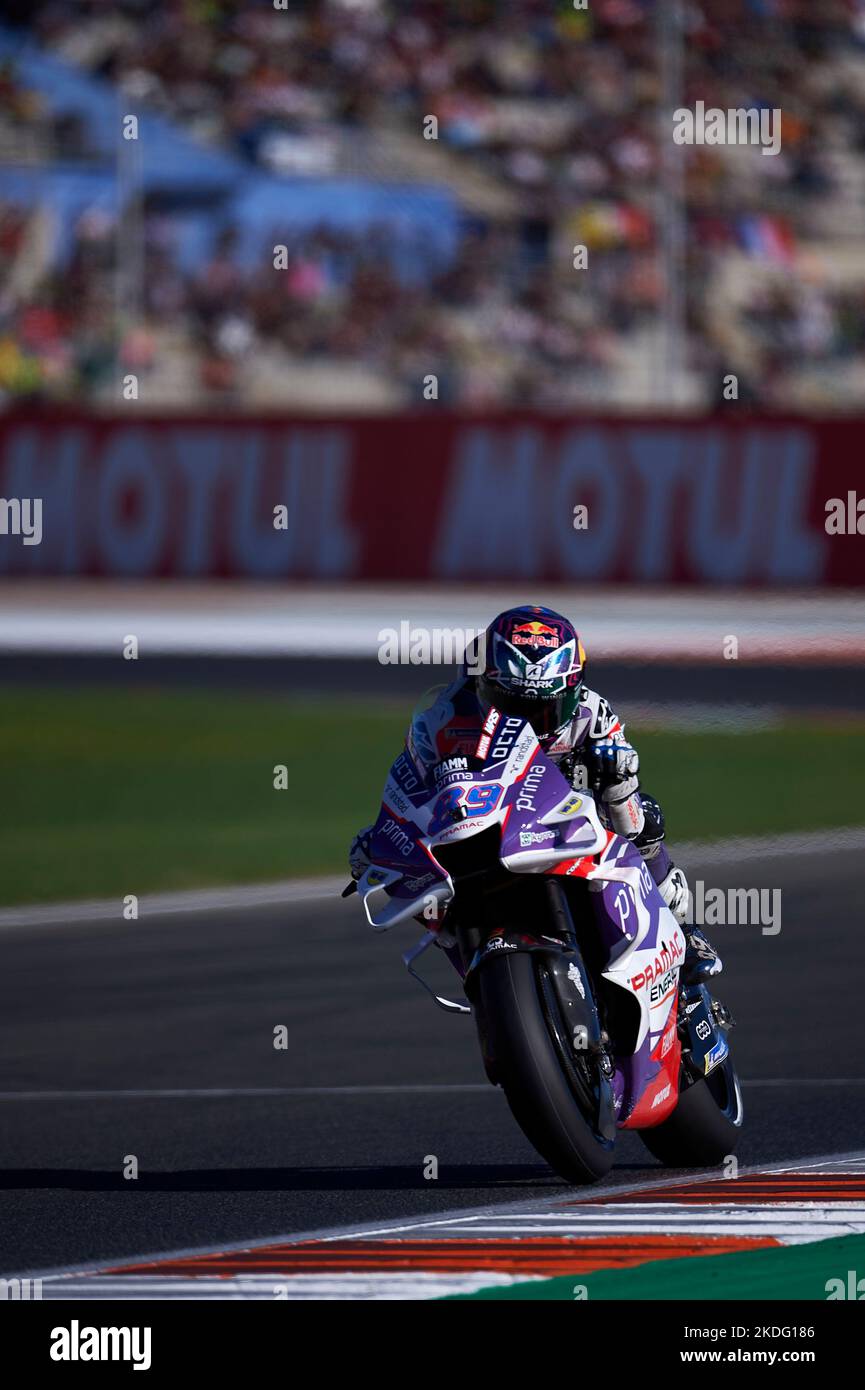 Valencia, Spain. 05th Nov, 2022. Jorge Martín (Prima Pramac Racing) seen in action during the Gran Premio Motul de la Comunitat Valenciana at Ricardo Tormo Circuit. (Photo by Germán Vidal/SOPA Images/Sipa USA) Credit: Sipa USA/Alamy Live News Stock Photo