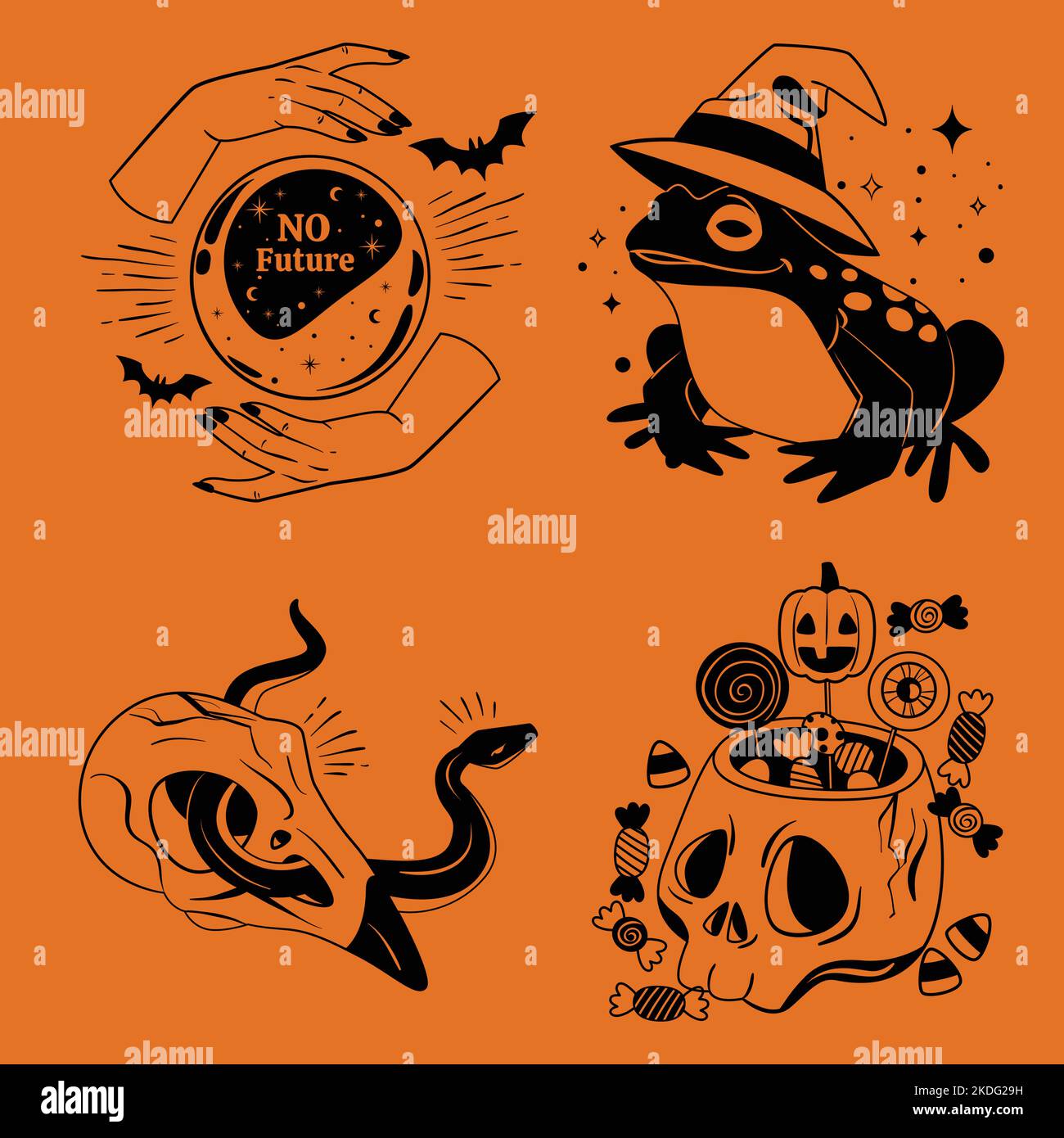 mystic dark halloween stickers collection vector design illustration