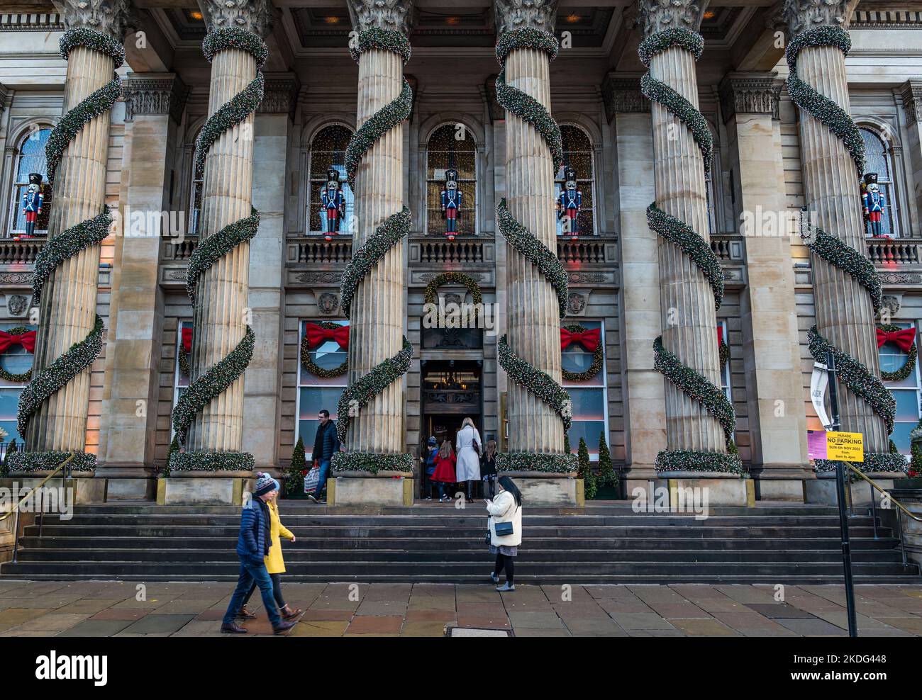 George Street, Edinburgh, Scotland, UK, 6th November 2022. Dome Christmas Lights: the Dome’s traditional Christmas decorations of  garlands and nutcracker soldiers are already in place on the front of the neoclassical building. Credit: Sally Anderson/Alamy Live News Stock Photo