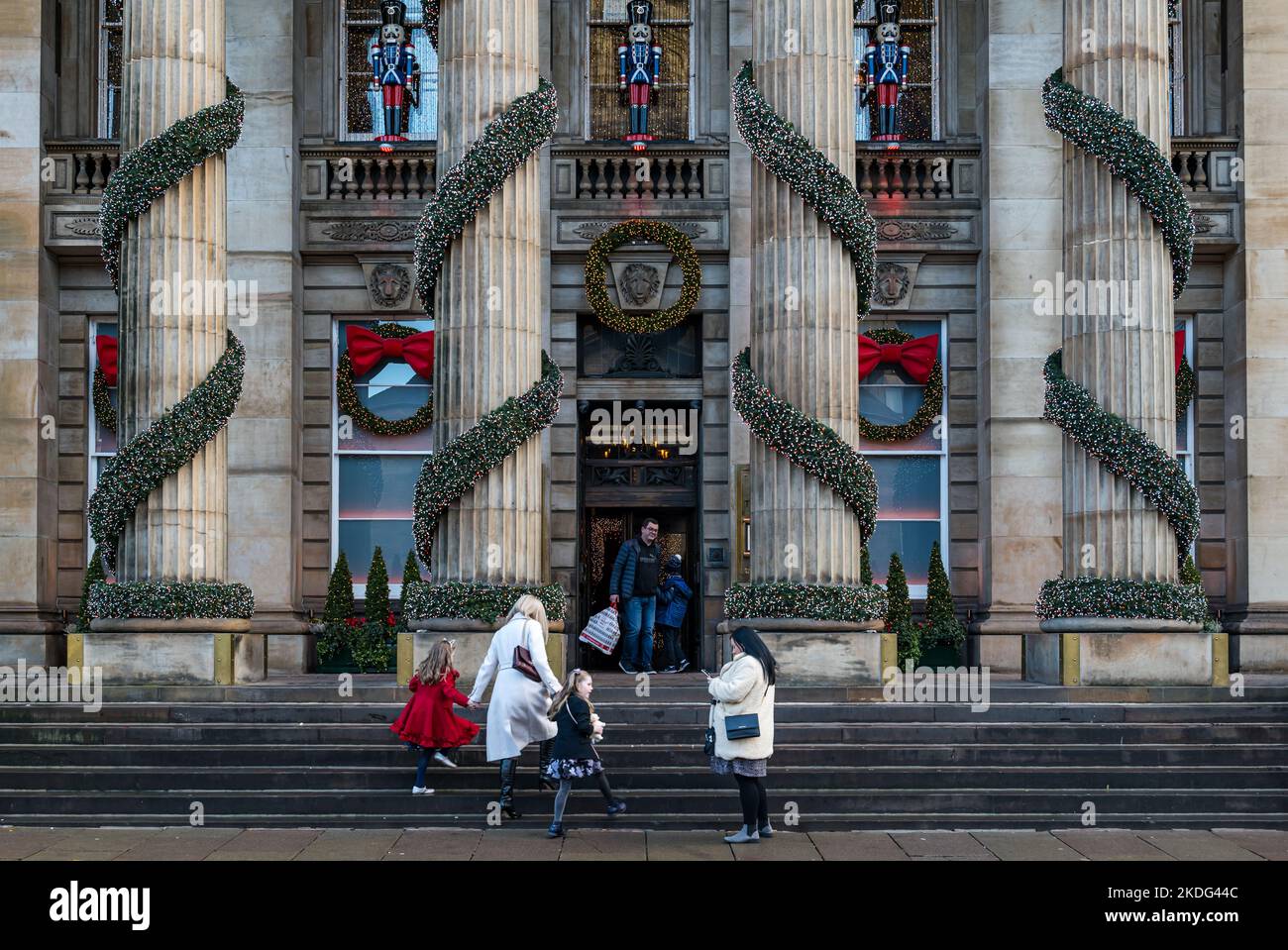 George Street, Edinburgh, Scotland, UK, 6th November 2022. Dome Christmas Lights: the Dome’s traditional Christmas decorations of  garlands and nutcracker soldiers are already in place on the front of the neoclassical building. Credit: Sally Anderson/Alamy Live News Stock Photo