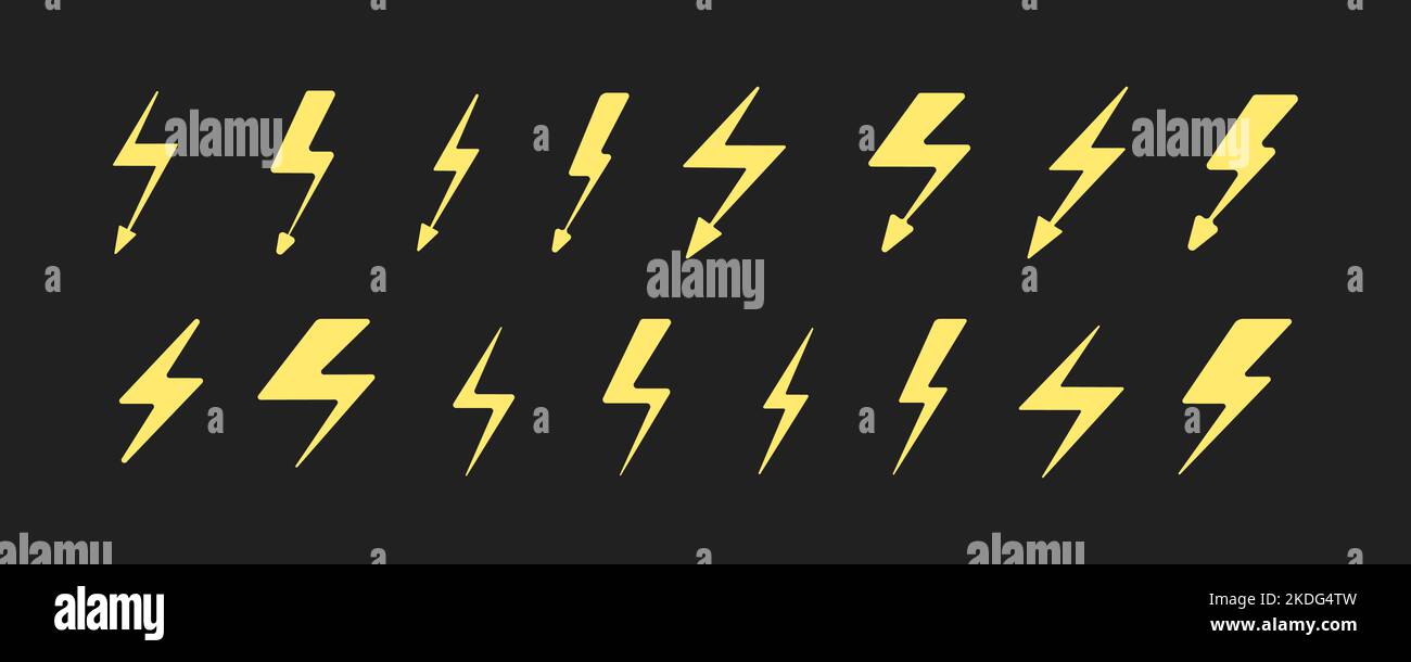 Thunderbolt yellow icons, energy or power collection. Light flash