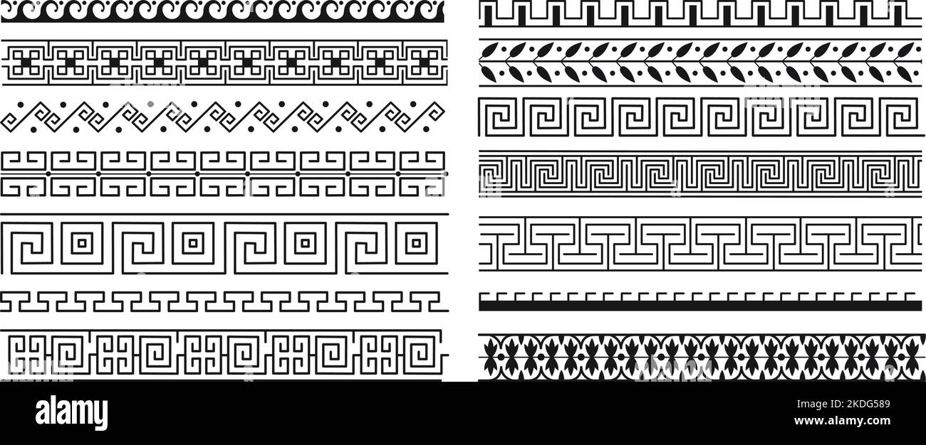Greek style ancient seamless pattern. Neoclassical architecture decor, decorative geometric borders. Roman motif, mediterranean decent vector elements Stock Vector