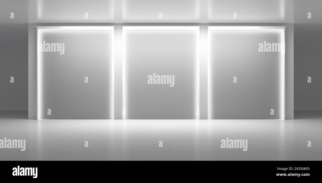 Black and white background, room with three light frames, perspective