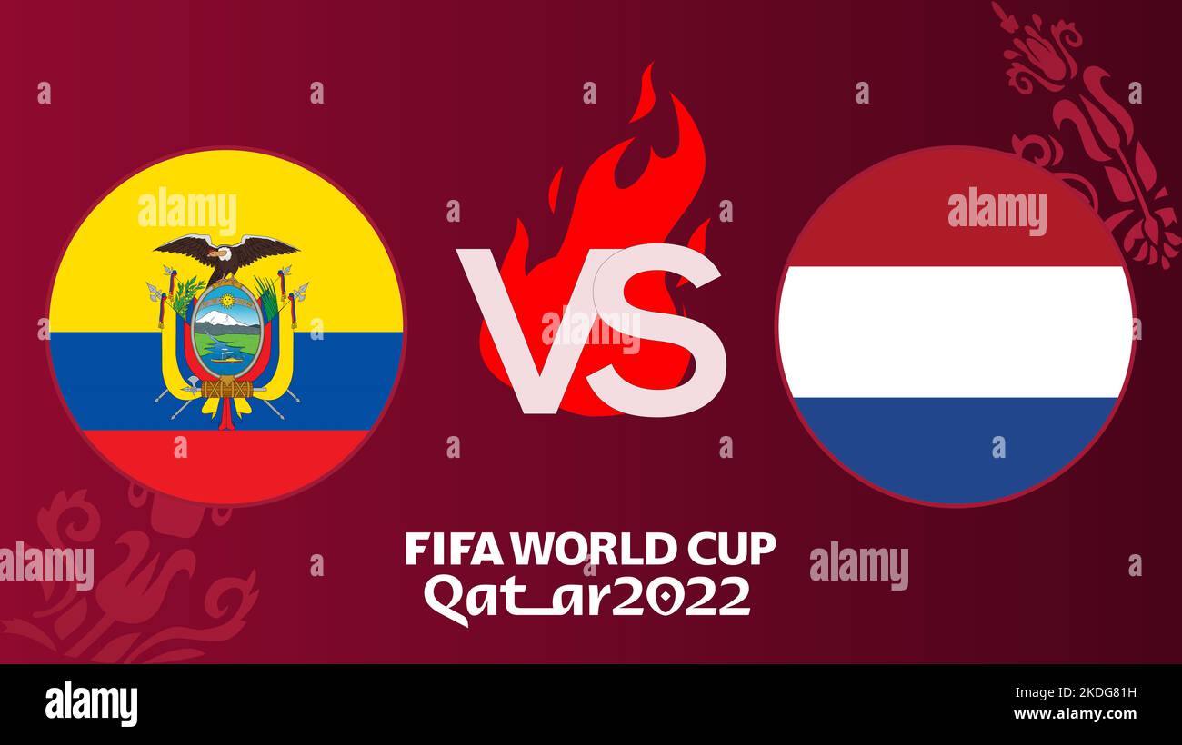 Ecuador vs Netherlands soccer Match FIFA World Cup Qatar 2022,  Ecuador against Netherlands, on blur background with soccer field, Yerevan, Armenia - Stock Photo