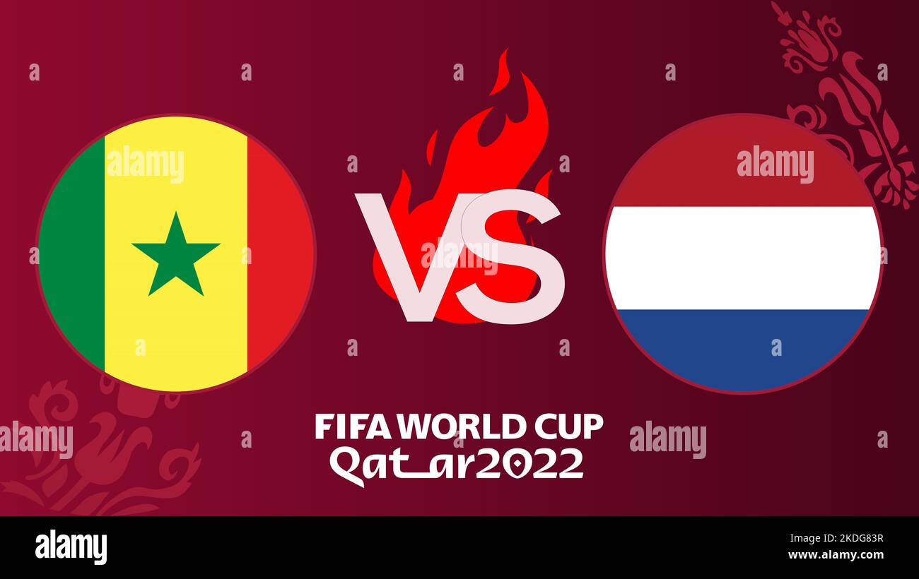 Senegal vs Netherlands soccer Match FIFA World Cup Qatar 2022,  Senegal against Netherlands, on blur background with soccer field, Yerevan, Armenia - Stock Photo