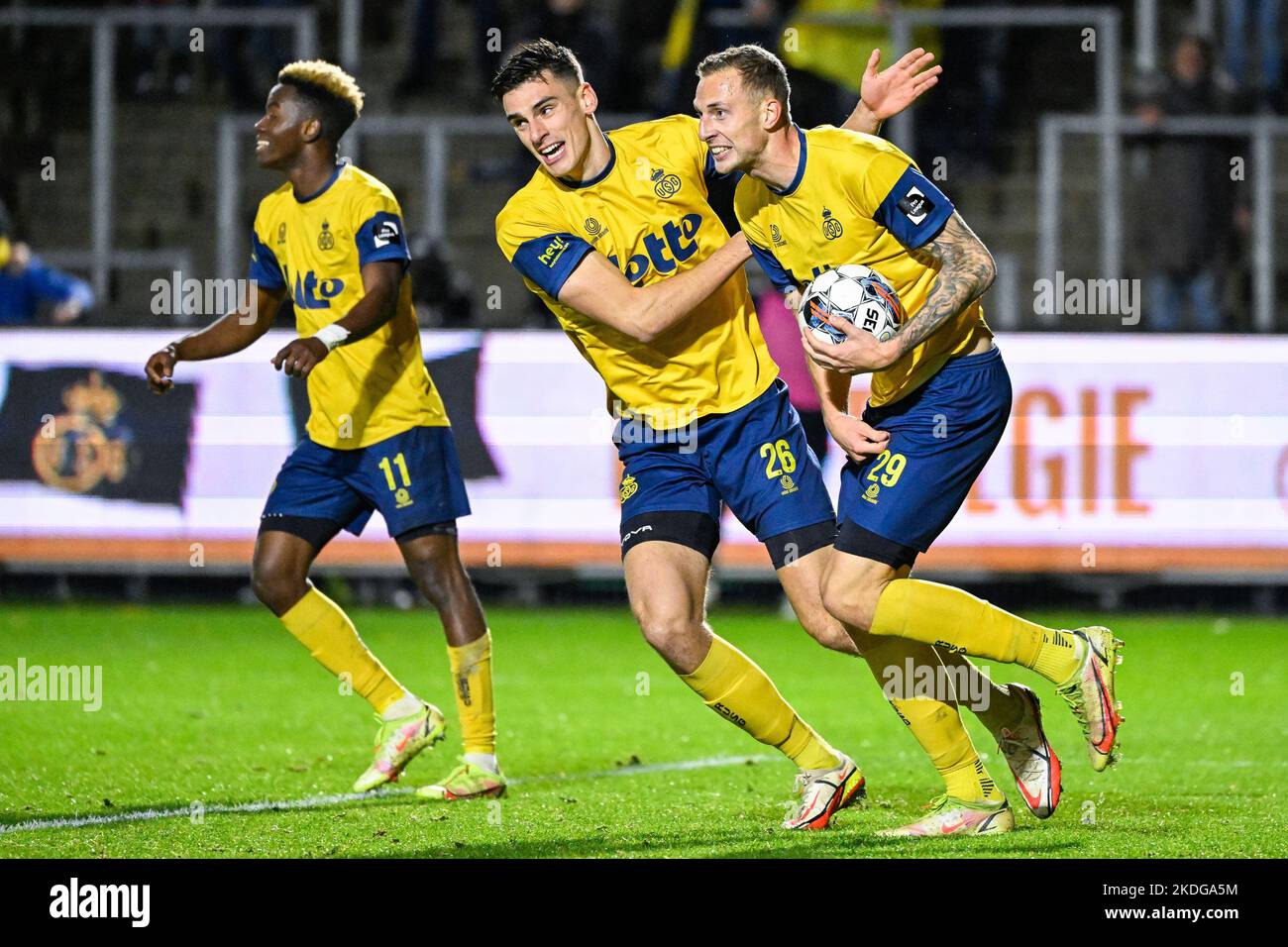 Union's Gustaf Nilsson celebrates after scoring during a soccer match ...
