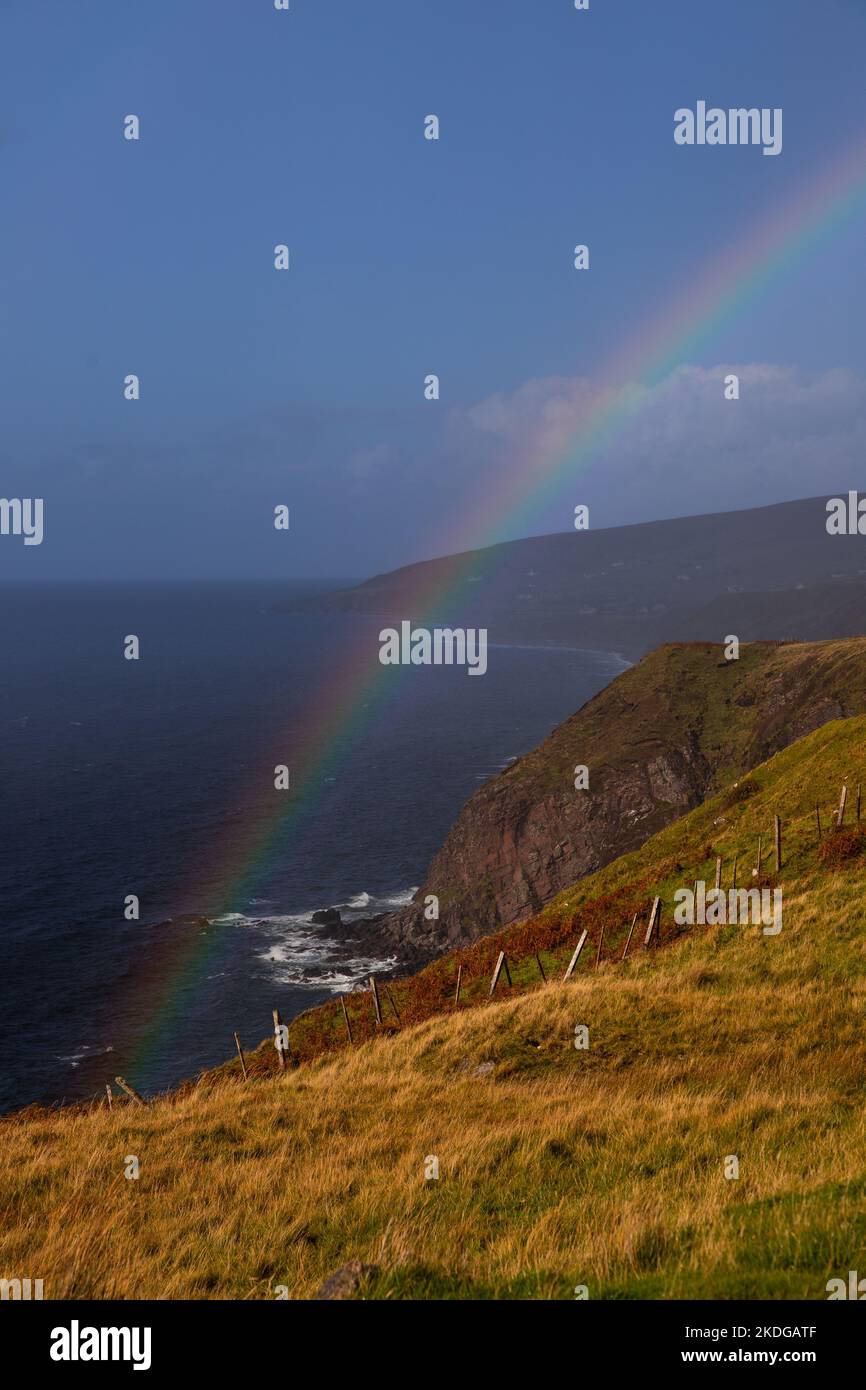 Rainbow over Aultgrishan on the Atlantic west coast of Scotland Stock Photo