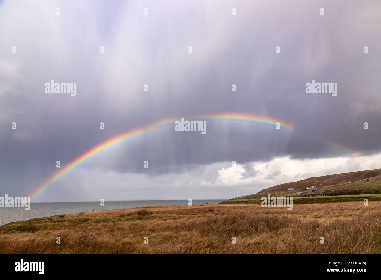 Rainbow over Aultgrishan on the Atlantic west coast of Scotland Stock Photo