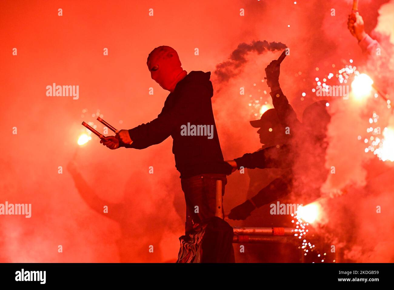Antwerp's fans pictured during a soccer match between RAFC Antwerp and RSCA Anderlecht, Sunday 06 November 2022 in Antwerp, on day 16 of the 2022-2023 'Jupiler Pro League' first division of the Belgian championship. BELGA PHOTO TOM GOYVAERTS Stock Photo