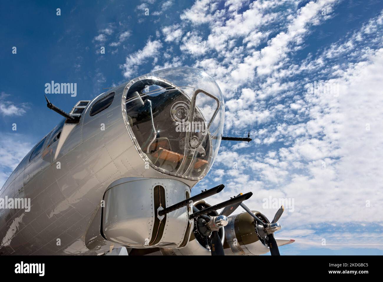 B17 Flying Fortress Bomber Aluminum Overcast USAF WWII Aircraft pictured in Flagstaff, Arizona, USA Stock Photo