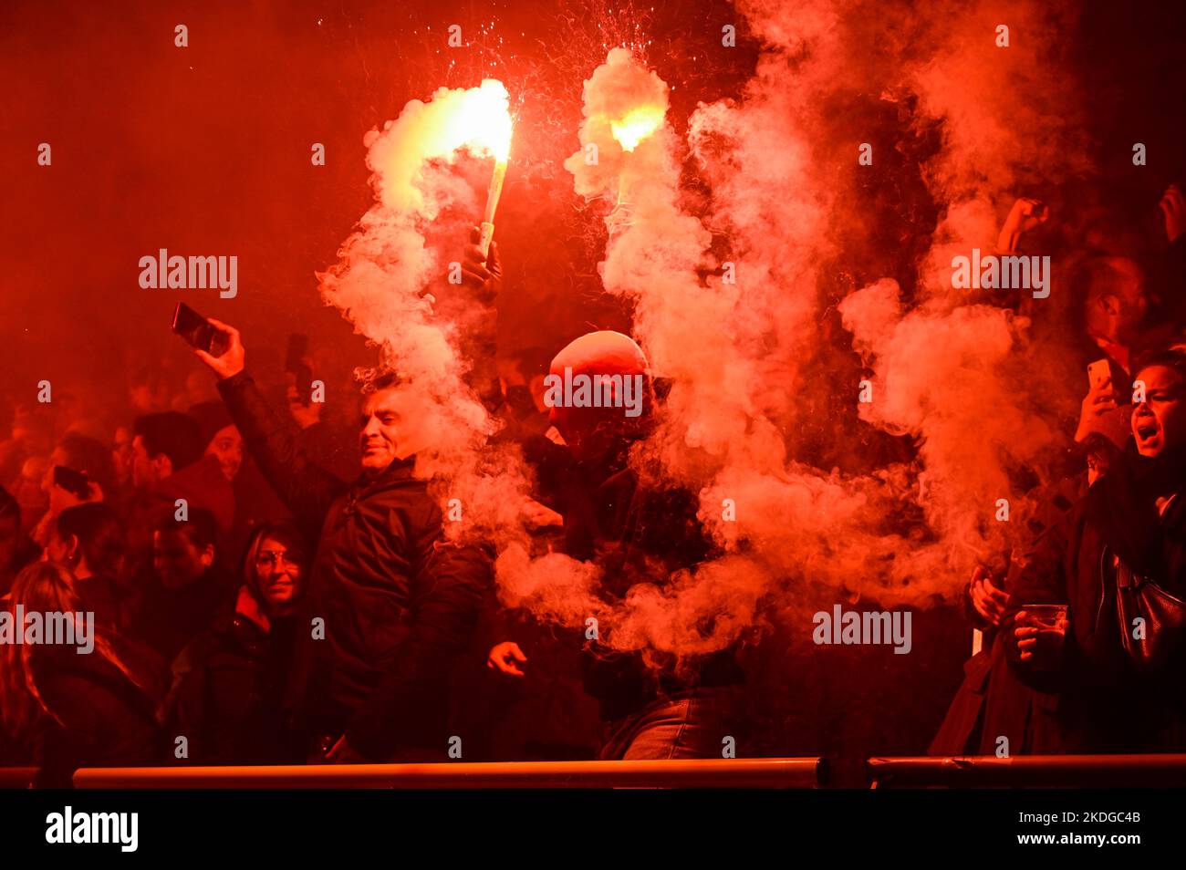 Antwerp's fans pictured during a soccer match between RAFC Antwerp and RSCA Anderlecht, Sunday 06 November 2022 in Antwerp, on day 16 of the 2022-2023 'Jupiler Pro League' first division of the Belgian championship. BELGA PHOTO TOM GOYVAERTS Stock Photo