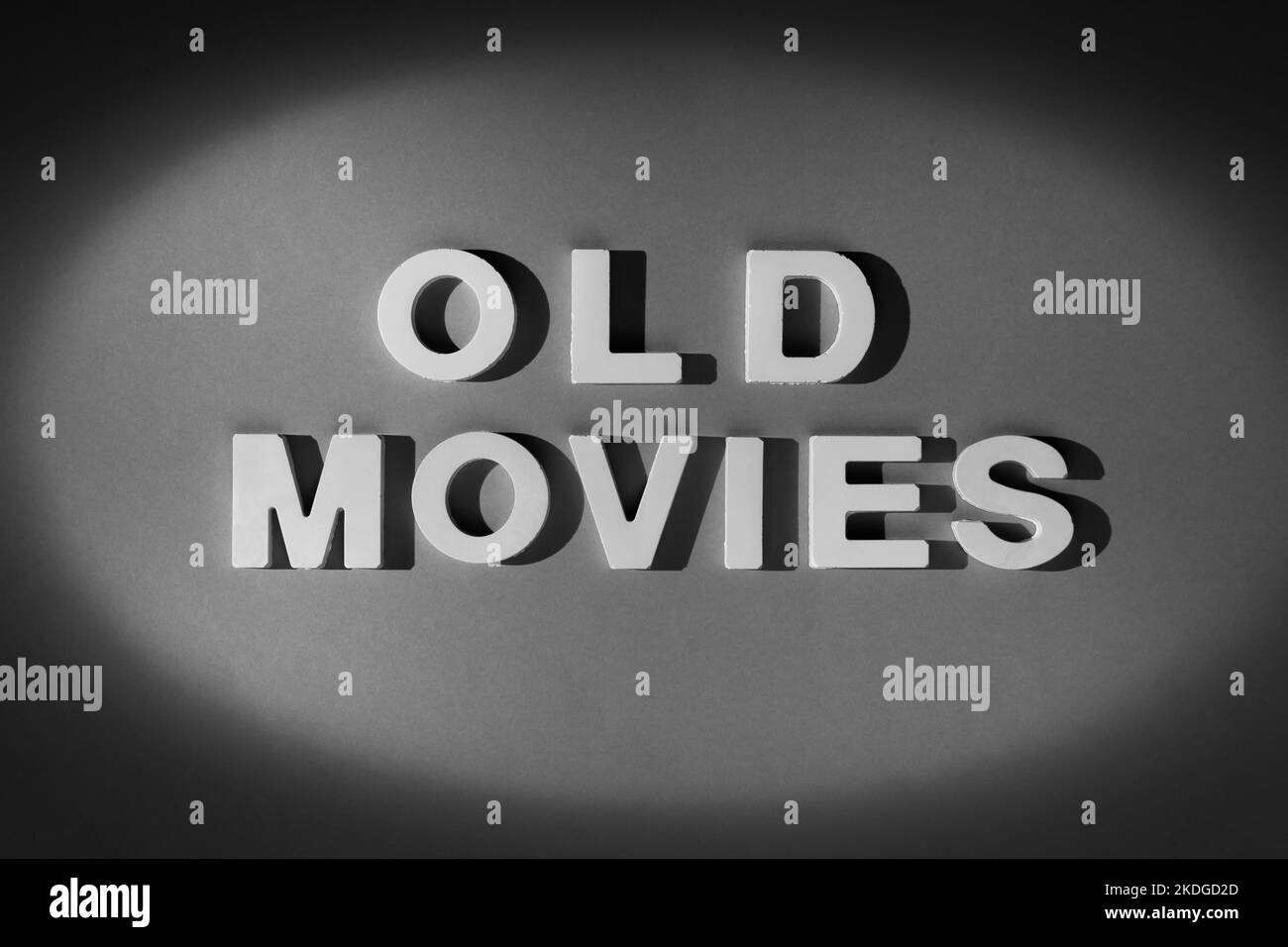 Old Movies - Vintage title style inscription. Black and white photograph Stock Photo