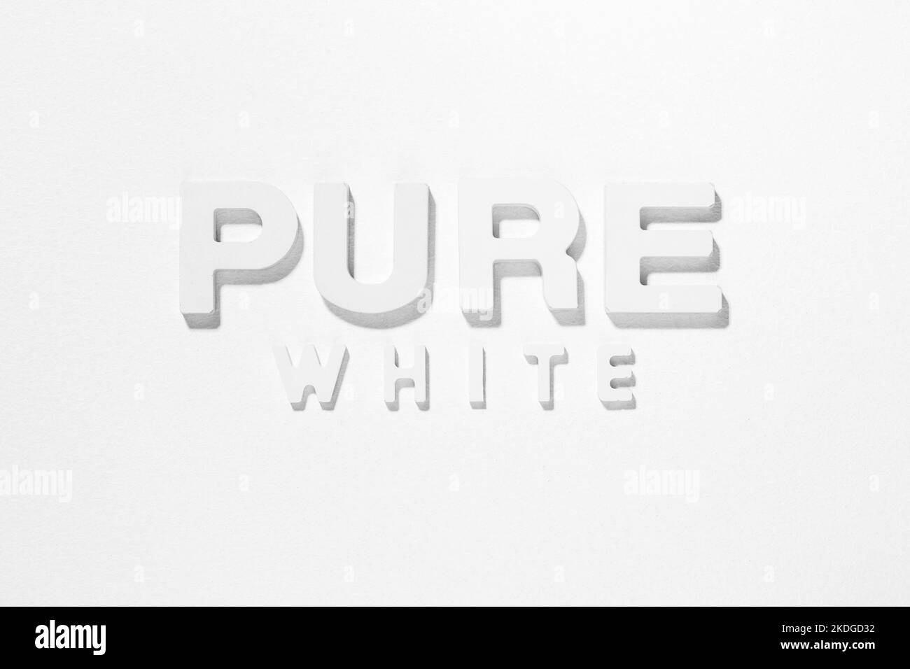 Pure White - Volumetric text on white background Stock Photo