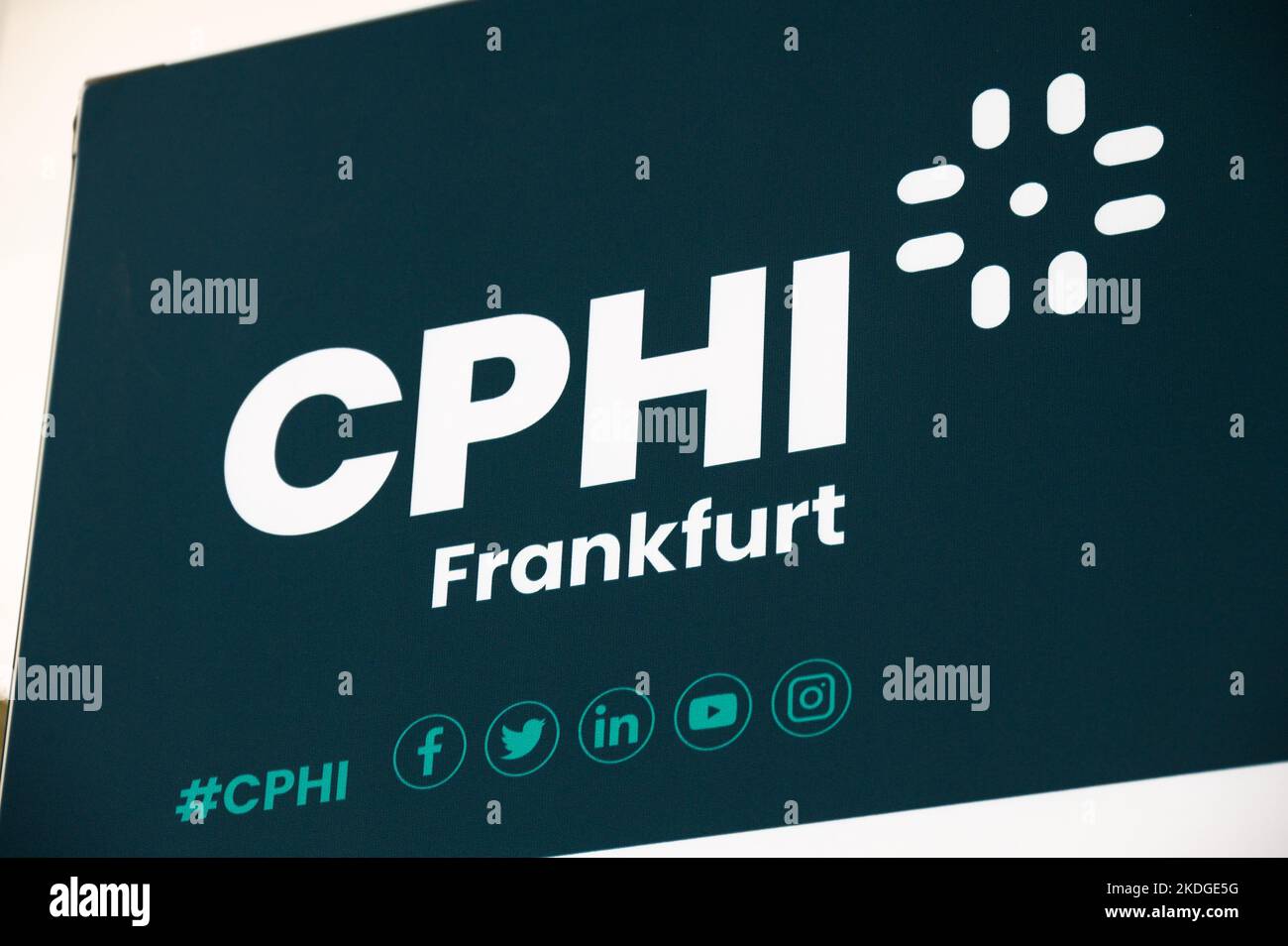 CPHI Frankfurt logo at CHPI 2022 in Messe Frankfurt, Germany Stock Photo