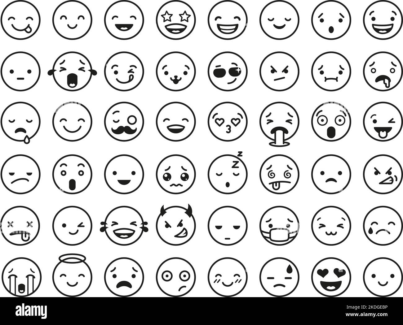 Emotional faces line icons. Wink face, survey various symbols. Satisfaction and sad, cry and smile characters. Isolated expression emotion tidy vector Stock Vector