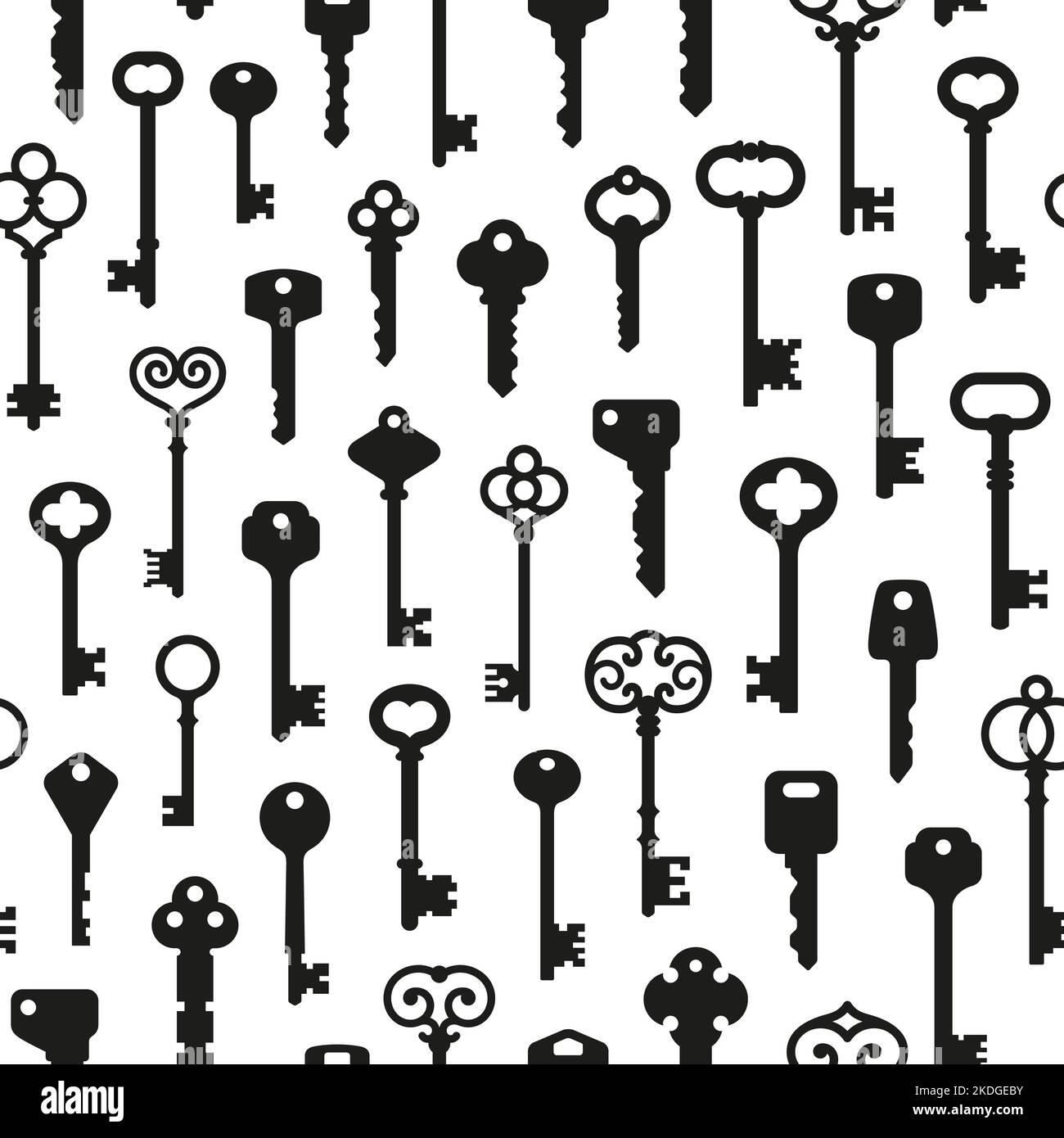 Key seamless pattern. Vintage modern black keys. House lock symbols