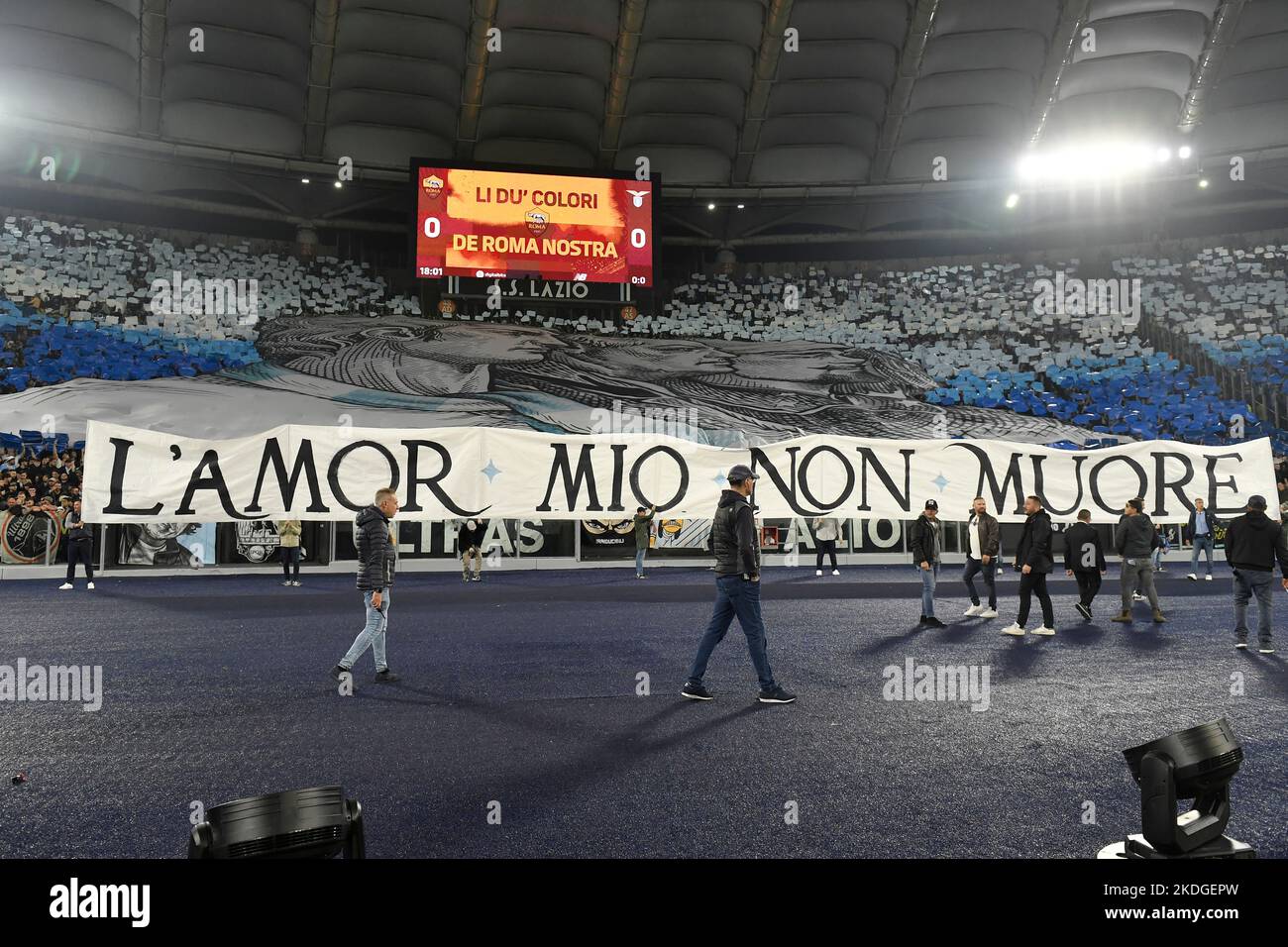 Roma, Italy. 06th Nov, 2022. Choreography of Lazio during the Serie A football match between AS Roma and SS Lazio at Olimpico stadium in Rome (Italy), November 6th, 2022. Photo Antonietta Baldassarre/Insidefoto Credit: Insidefoto di andrea staccioli/Alamy Live News Stock Photo