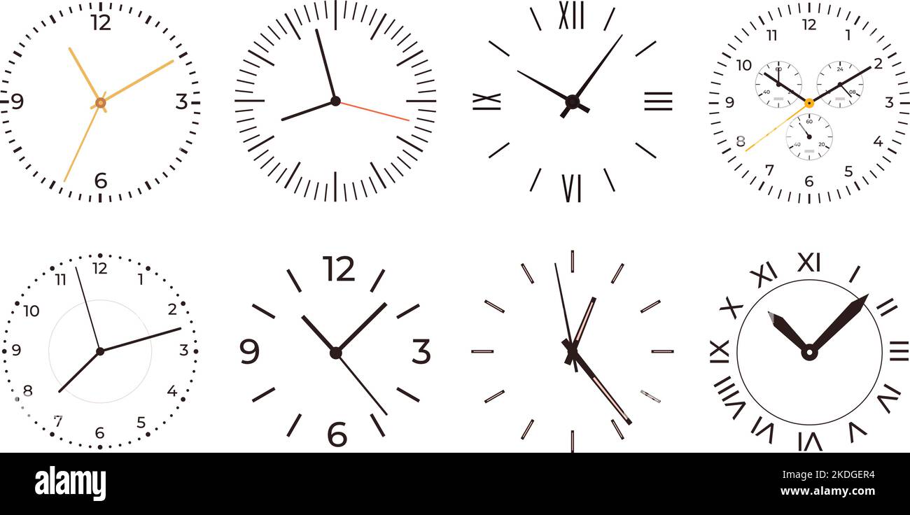 Clock faces wall clocks with numbers. Black dial watches design