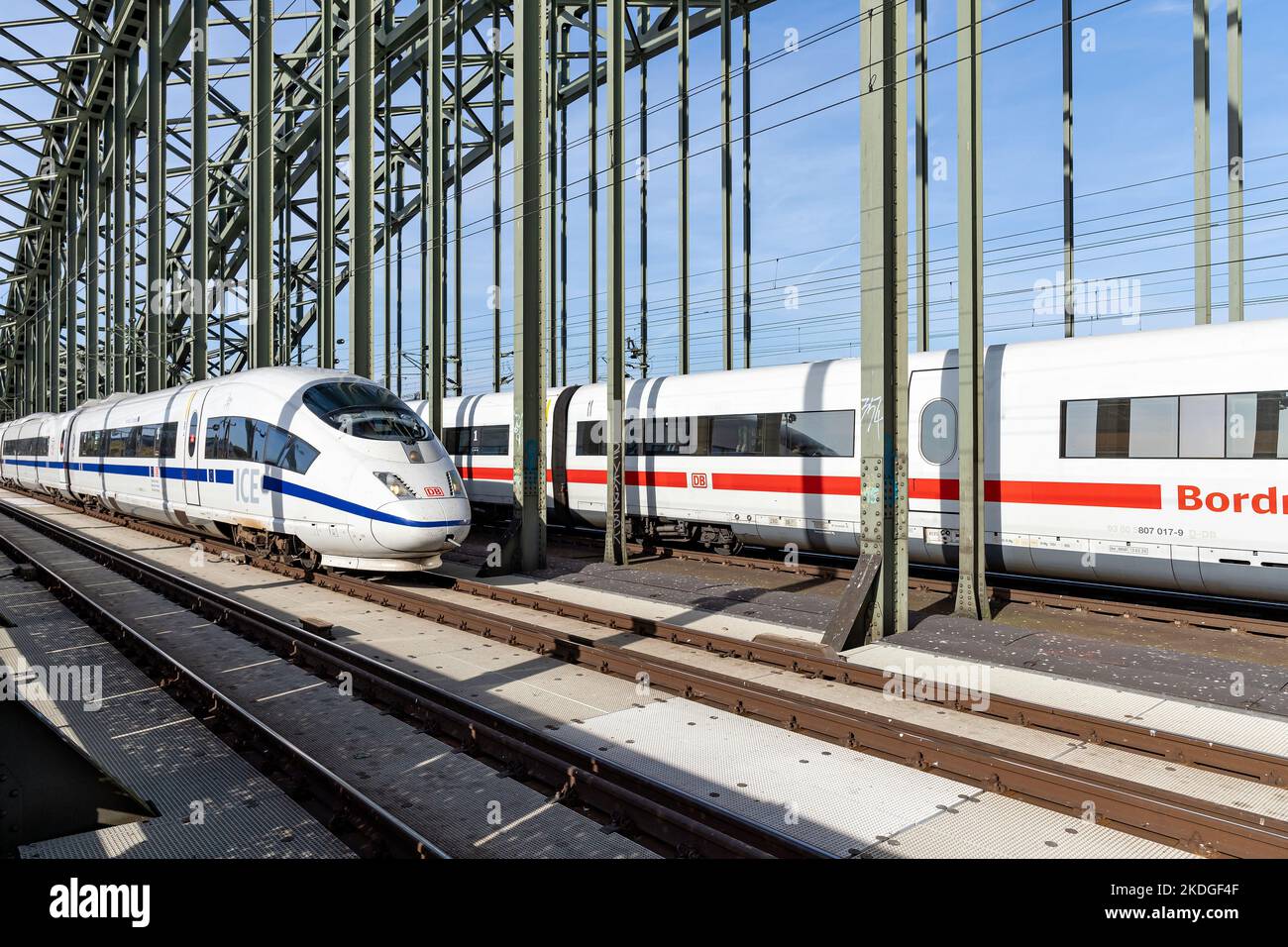 ICE 3 high-speed train on the Hohenzollern Bridge Stock Photo