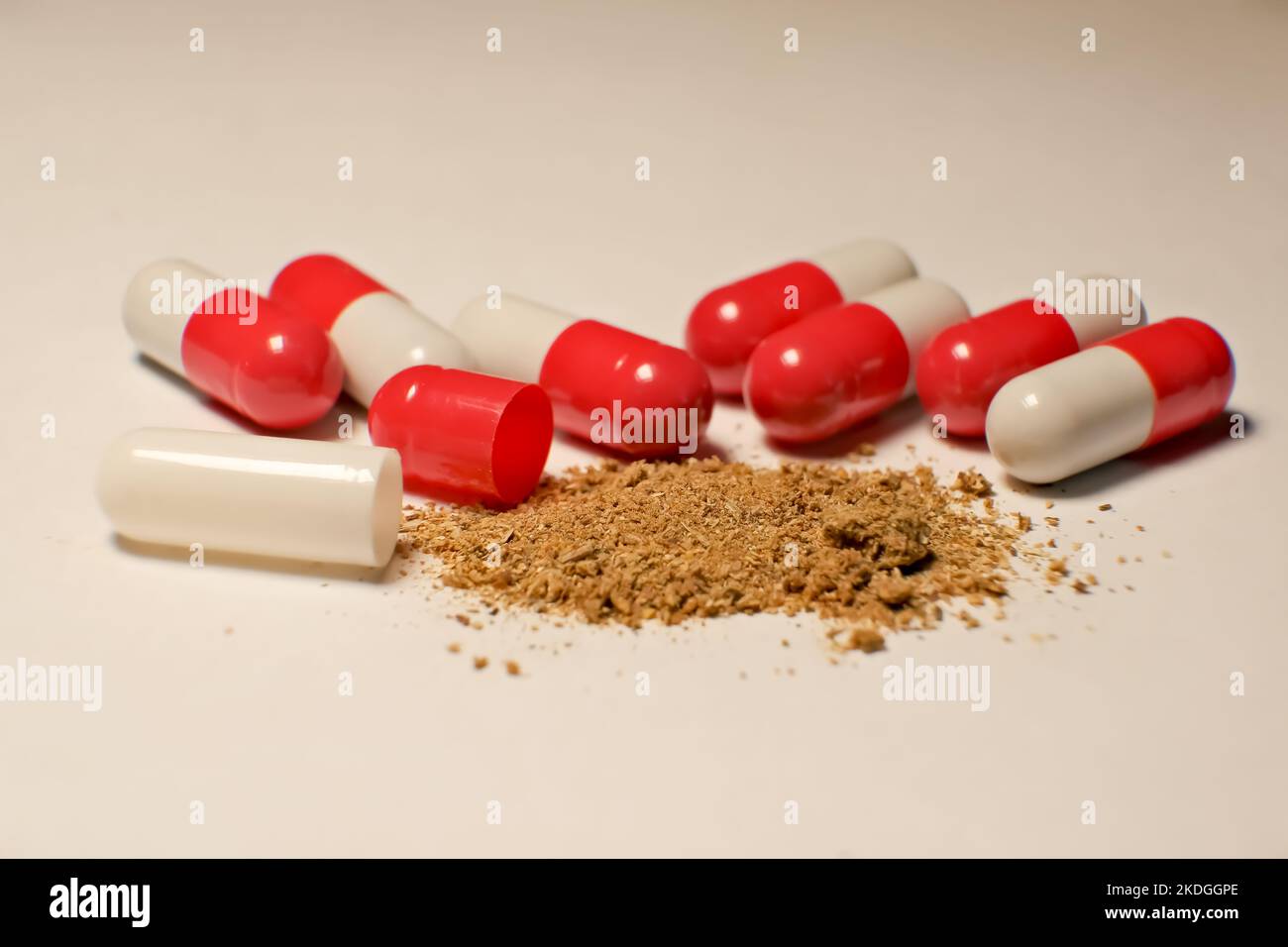 open tablet.tablet contents. white and red tablets. closeup . the