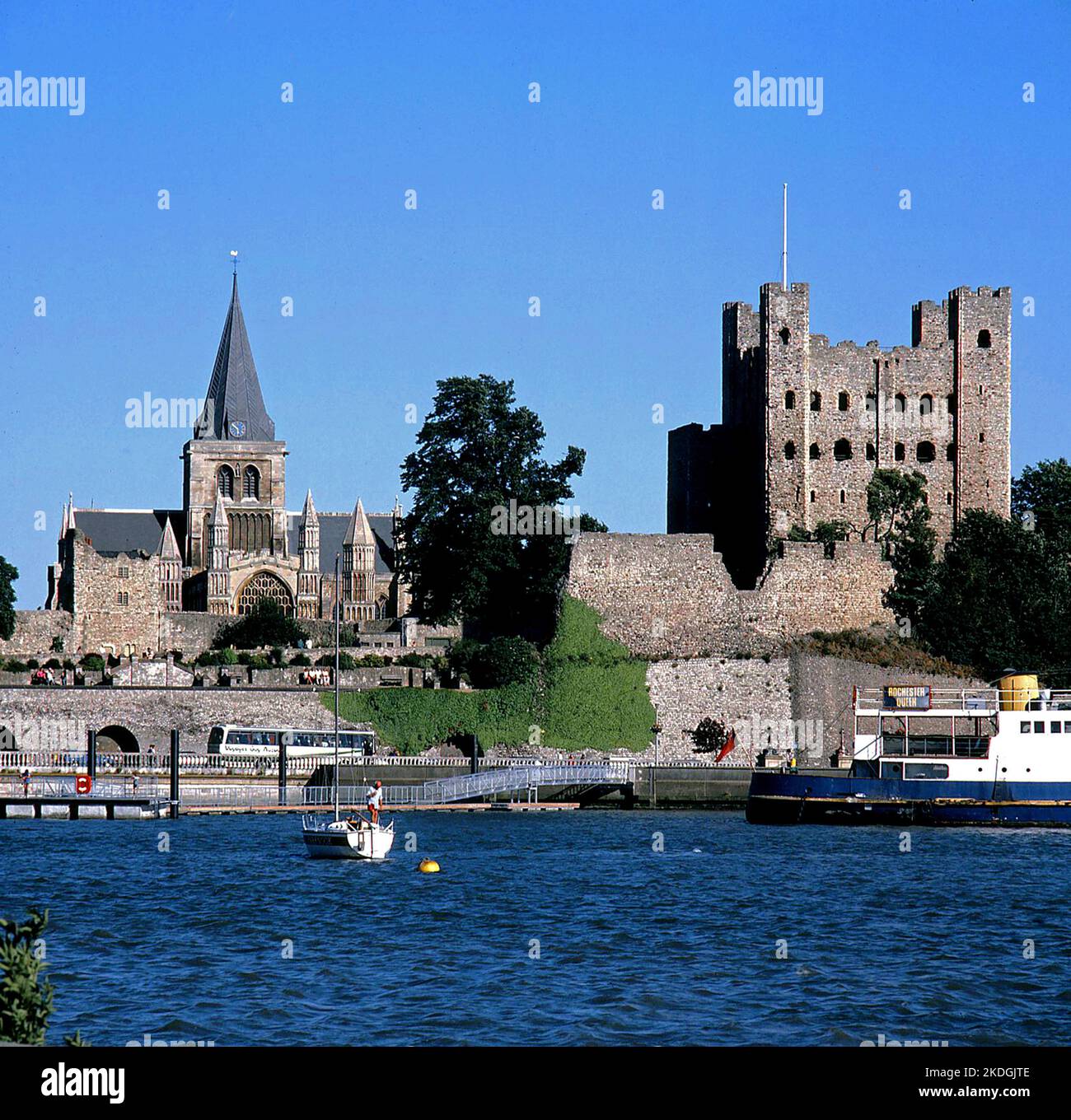Rochester Castle & Cathedral  from across The river Medway. Stock Photo