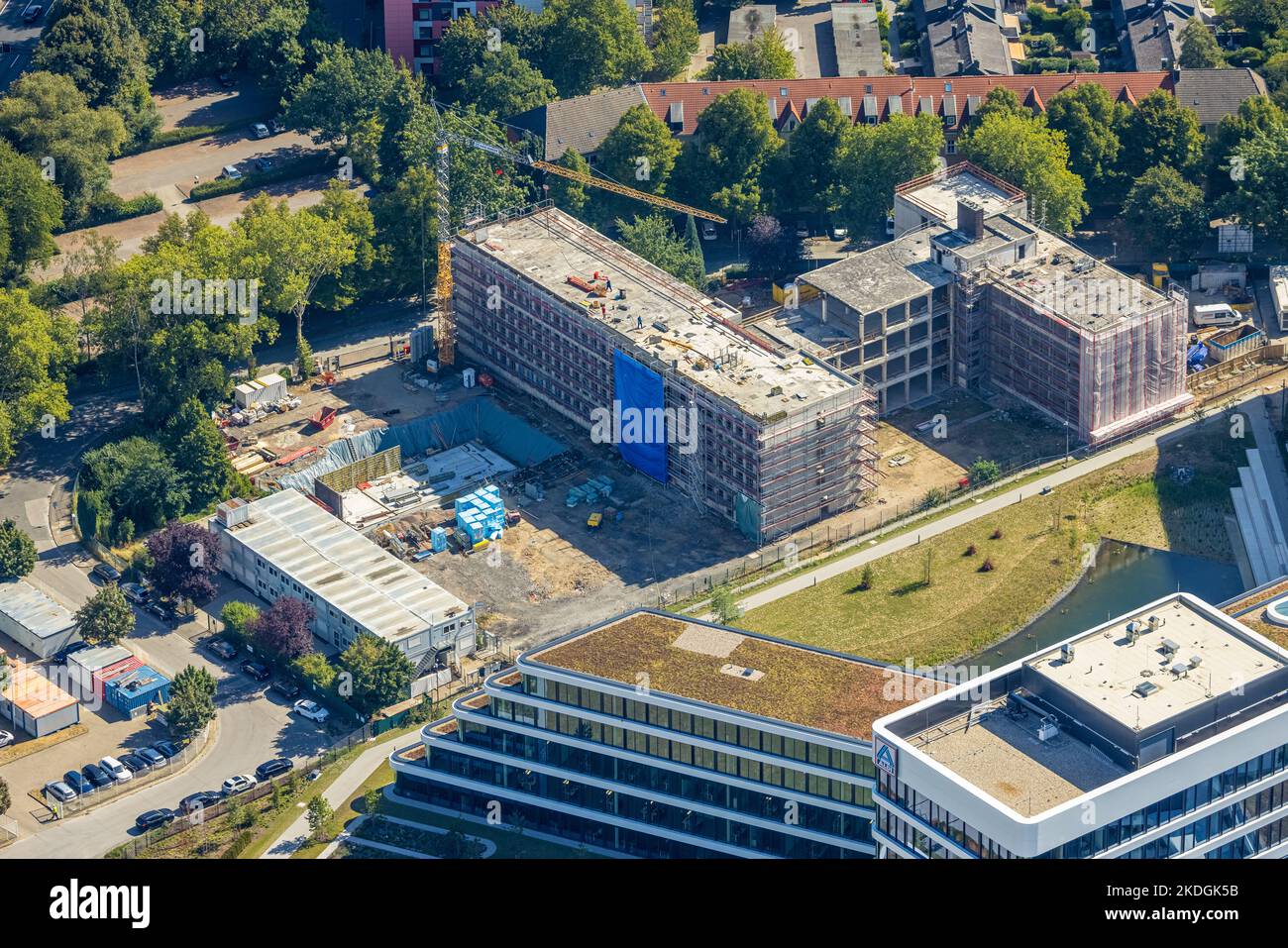 Aerial view, construction site with new building Aldi Nord Einkauf GmbH