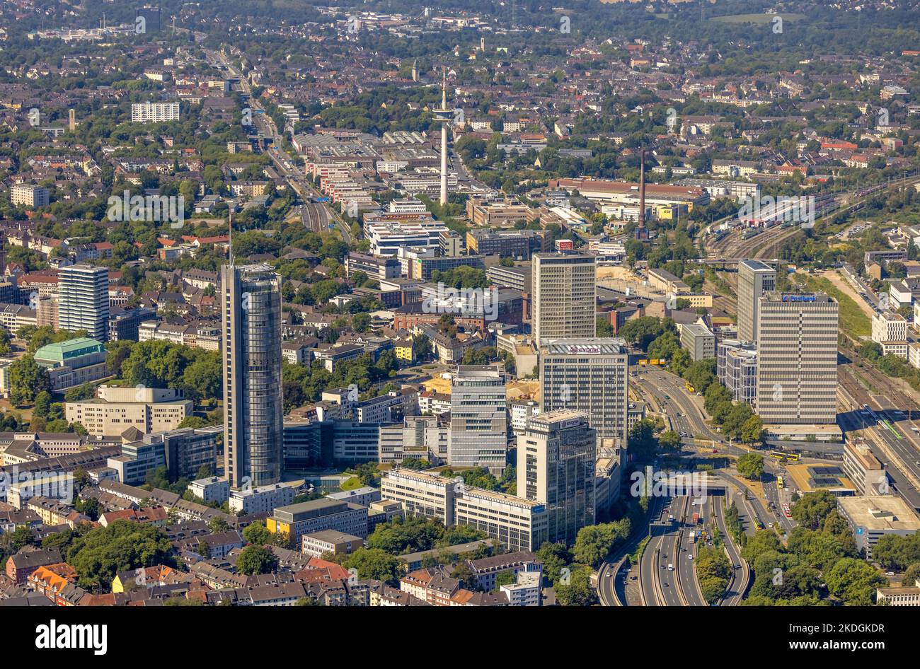 Aerial view, location view city, construction site demolition Ypsilon house of RWE headquarters Essen in Huyssenallee, planned new building for office Stock Photo
