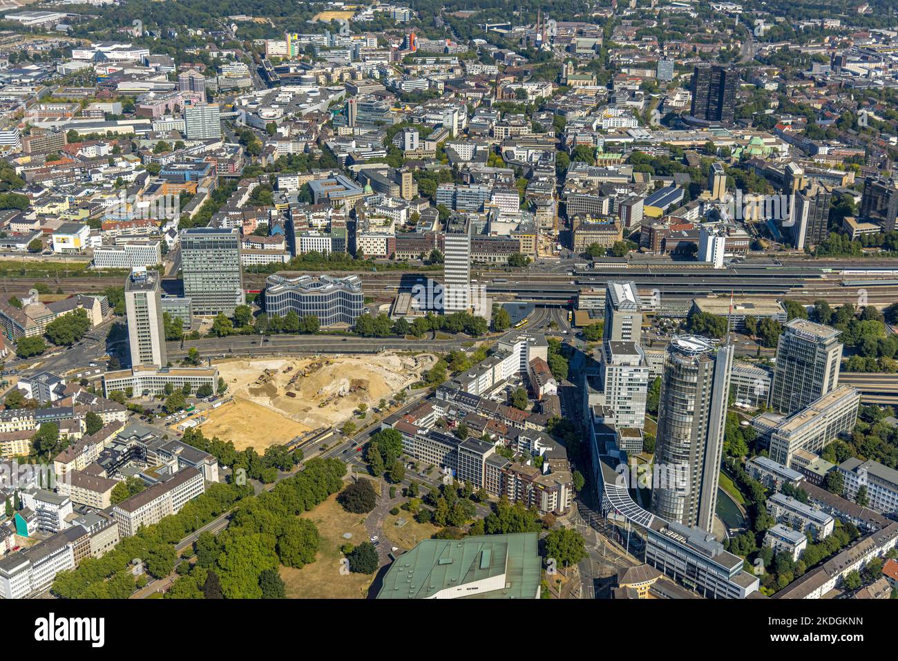 Aerial view, location view city, Essen main station, construction site demolition Ypsilon house of RWE headquarters Essen in Huyssenallee, planned new Stock Photo