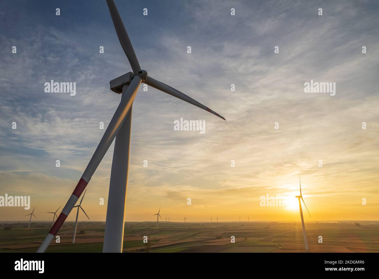 Aerial view of windmill on wind farm Stock Photo