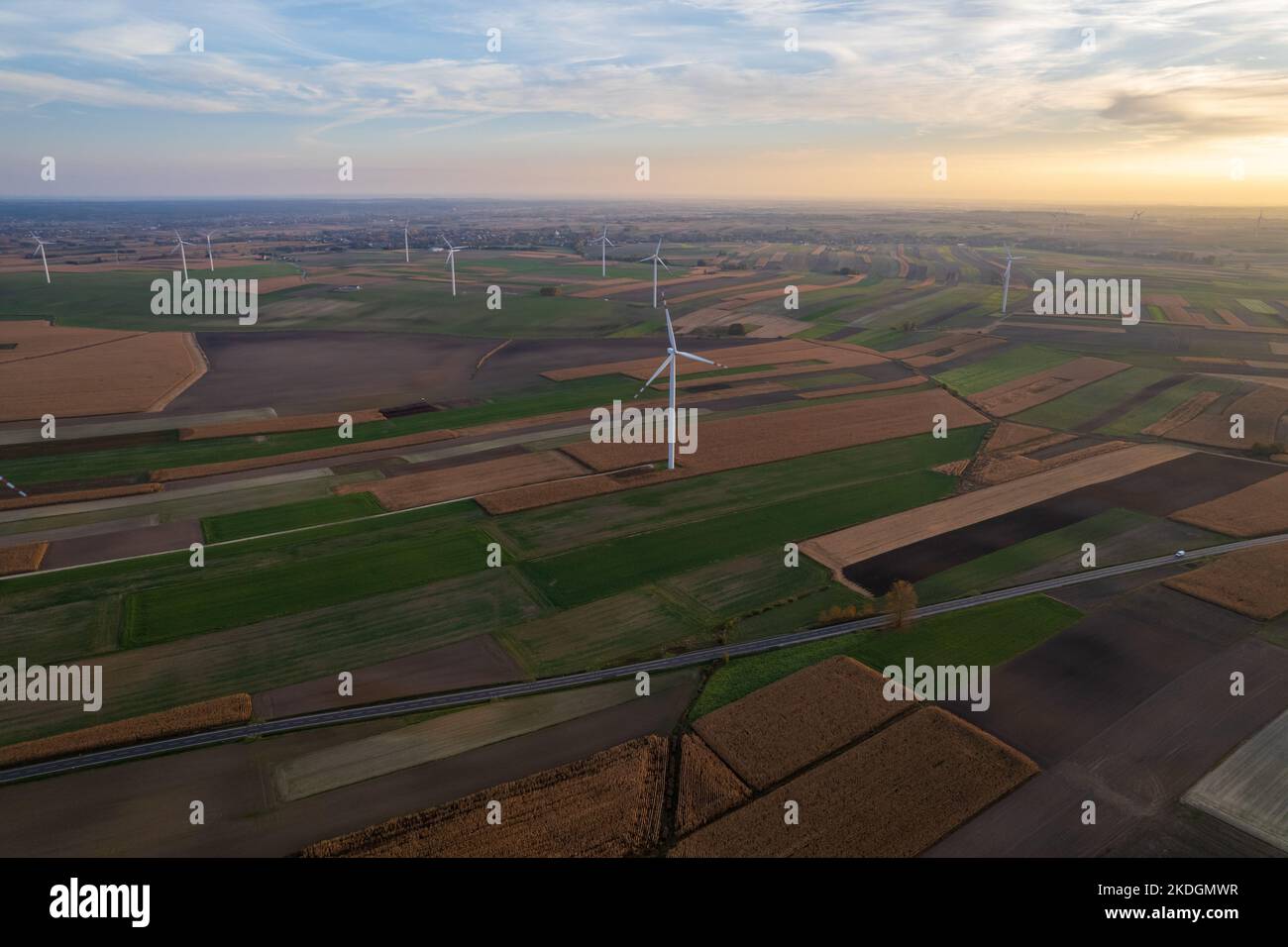 Aerial view of windmill on wind farm Stock Photo