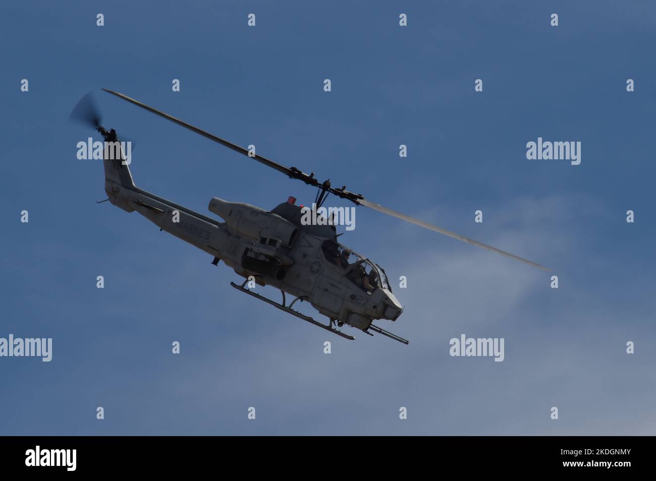 USMC AH-1 Cobra heads for the target during a demonstration aboard MCAS Miramar, California Stock Photo