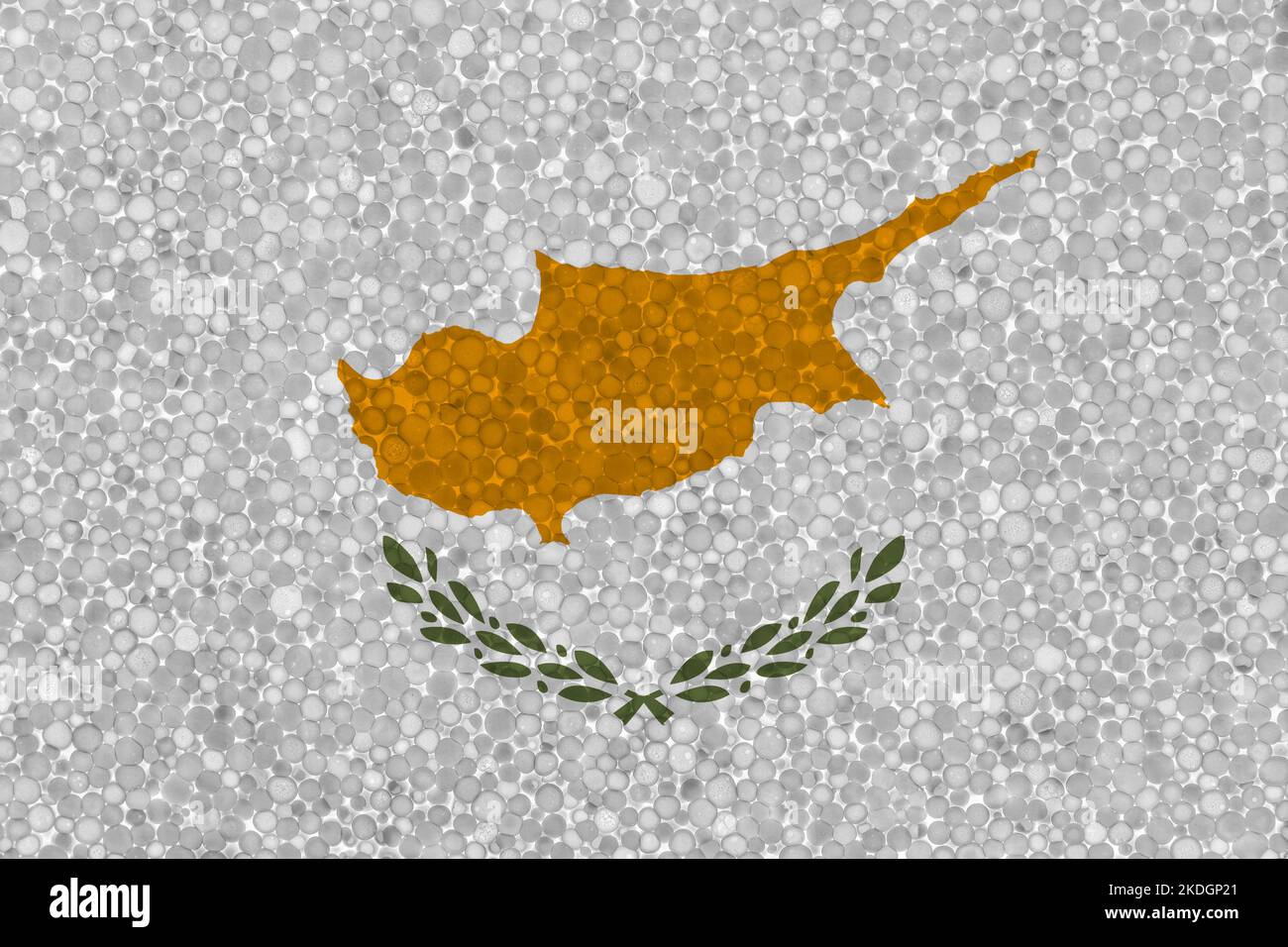 Flag of Cyprus on styrofoam texture. national flag painted on the surface of plastic foam Stock Photo